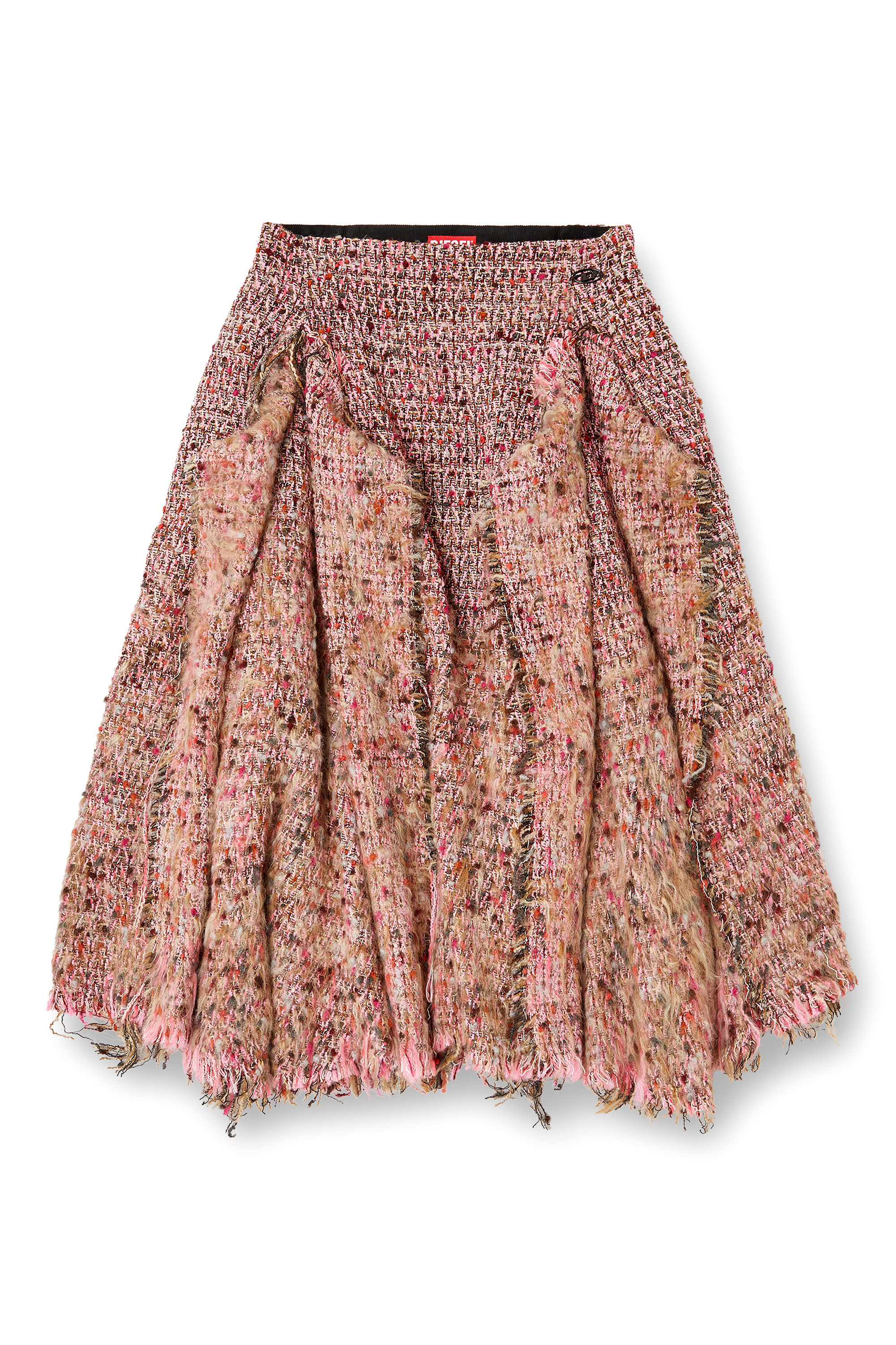 Diesel - O-RIELLA, Damen Gebürsteter Bouclé-Rock mit ausgefranstem Saum in Rosa - 3