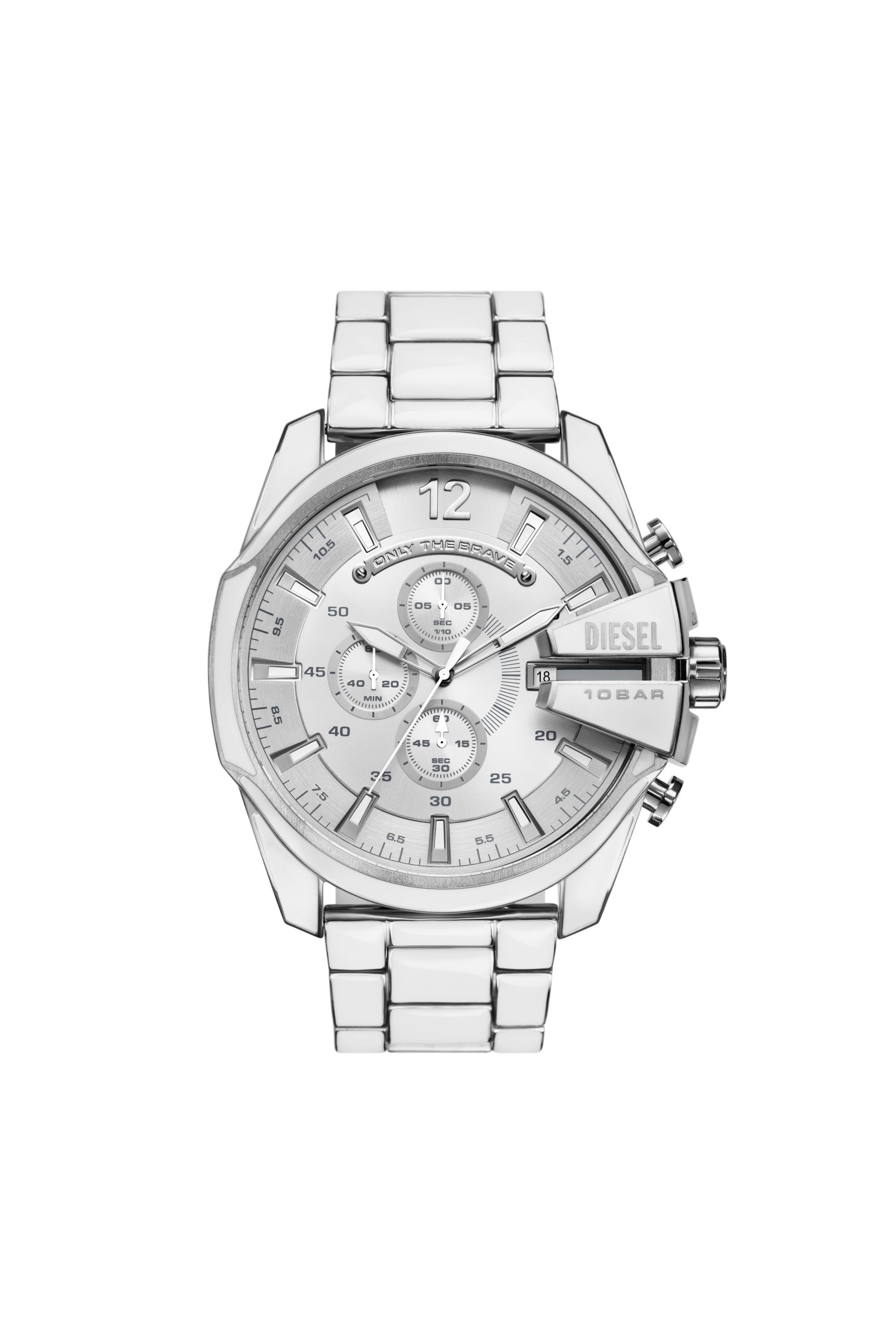 Diesel - DZ4660, Montre Mega Chief blanche et acier inoxydable Homme in Gris argenté - 1