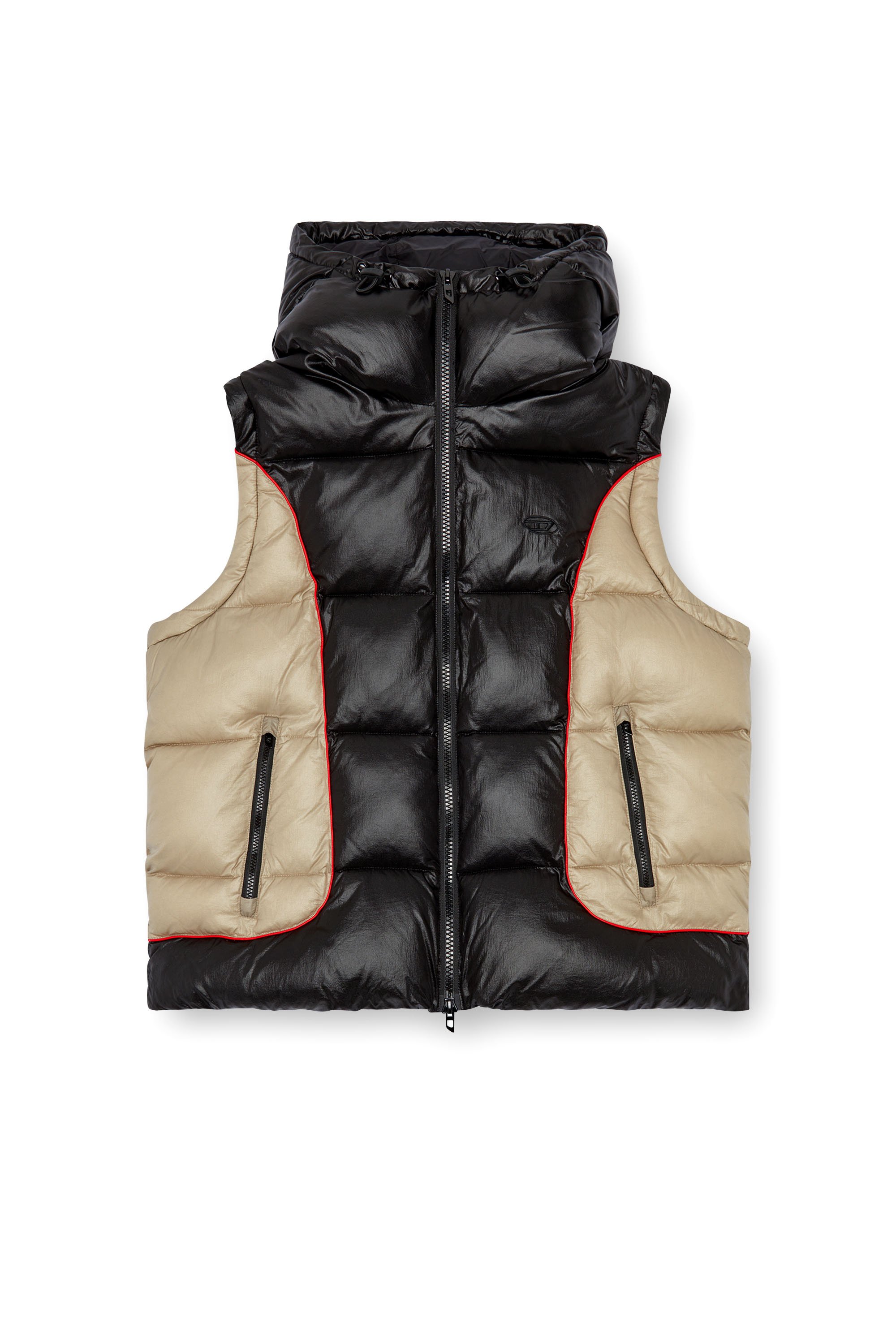 Diesel - W-OSTEND-SL, Gilet imbottito con cappuccio in ripstop lucido Uomo in Multicolor - 3