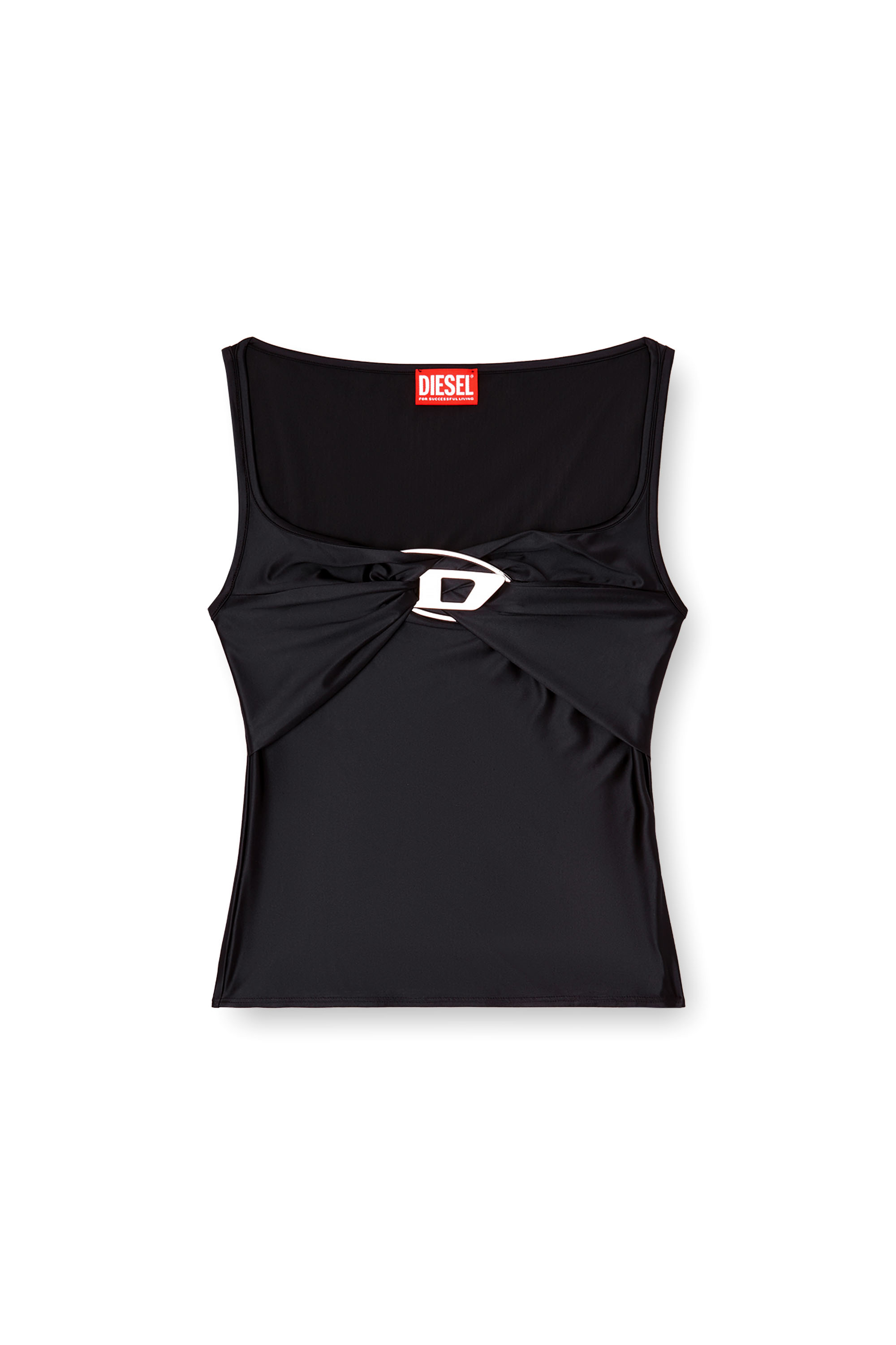 Diesel - T-AMAI, Woman's Nylon jersey top with ruching in Black - 3
