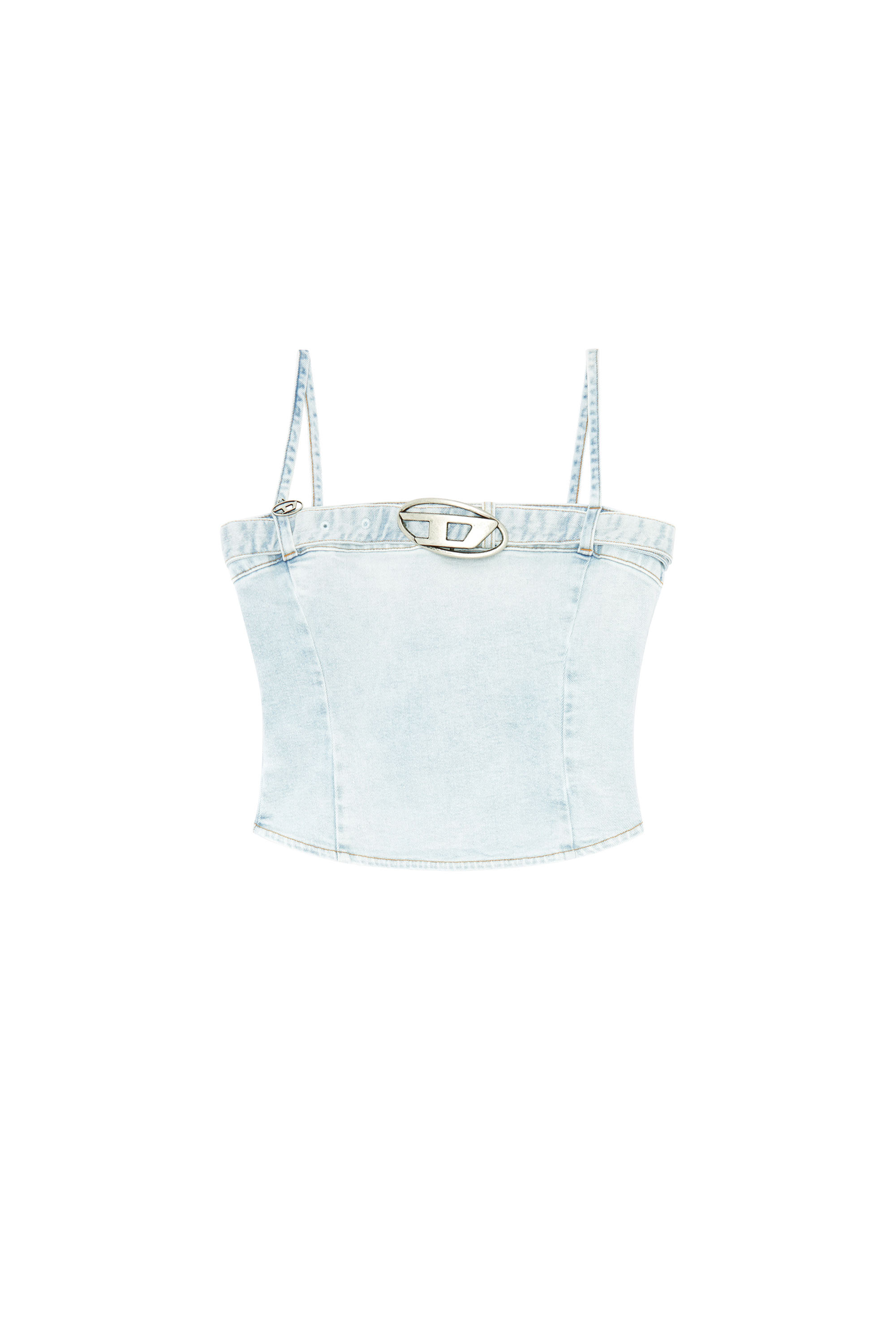Diesel - DE-LUCY-S, Top cropped en denim avec ceinture &agrave; logo Femme in Bleu - 2