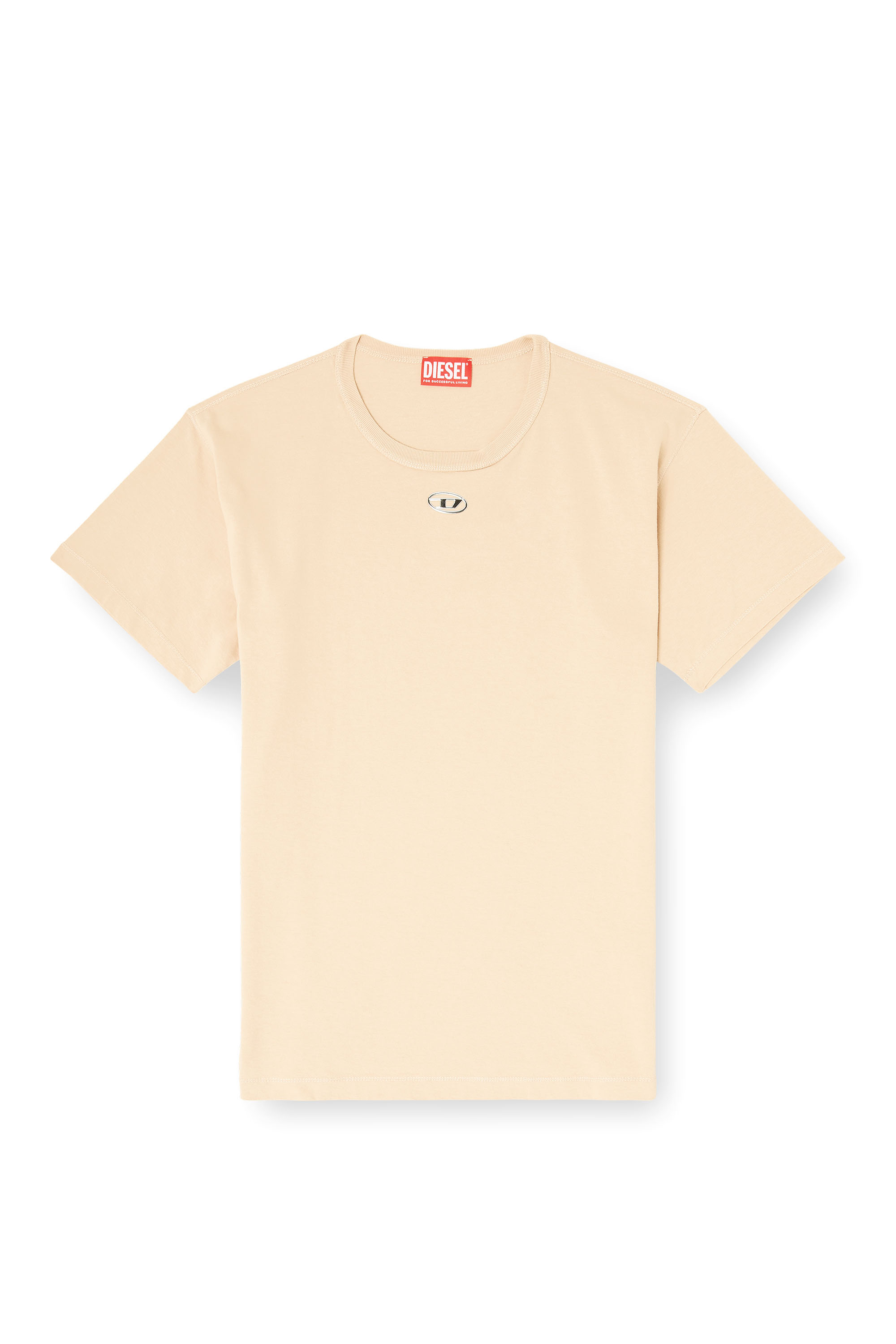 Diesel - T-NORMY-OD-S1, Damen Baumwoll-T-Shirt mit metallischem Oval D in Beige - 3