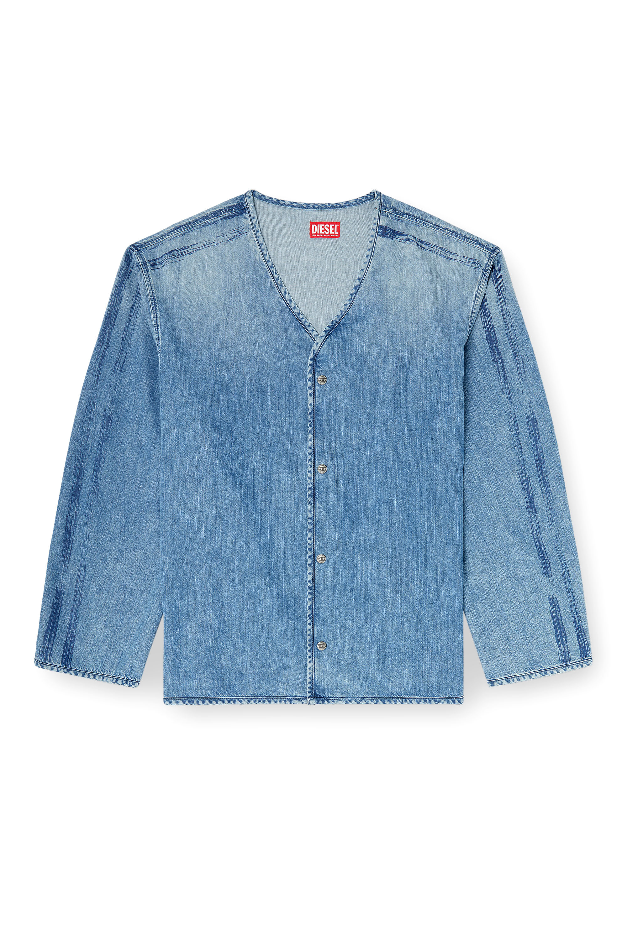 Diesel - D-CADI-S, Camicia con scollo a V in denim fluido a righe Uomo in ToBeDefined - 3