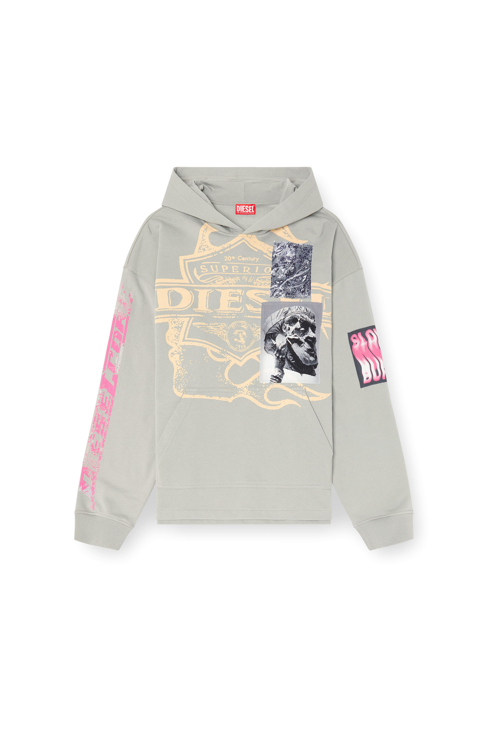 Diesel - S-BAXT-HOOD-R1, Sweat-shirt à capuche avec imprimés et empiècements à logo Homme in Gris - 3