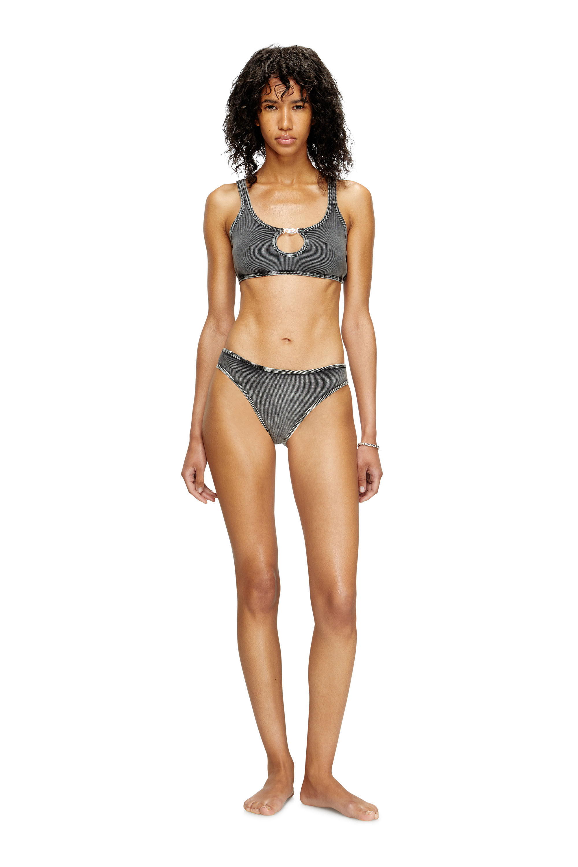 Diesel - UFSB-OVAL-D-RIB-BRALETTE, Brassière côtelée avec plaque Oval D Femme in Noir - 1