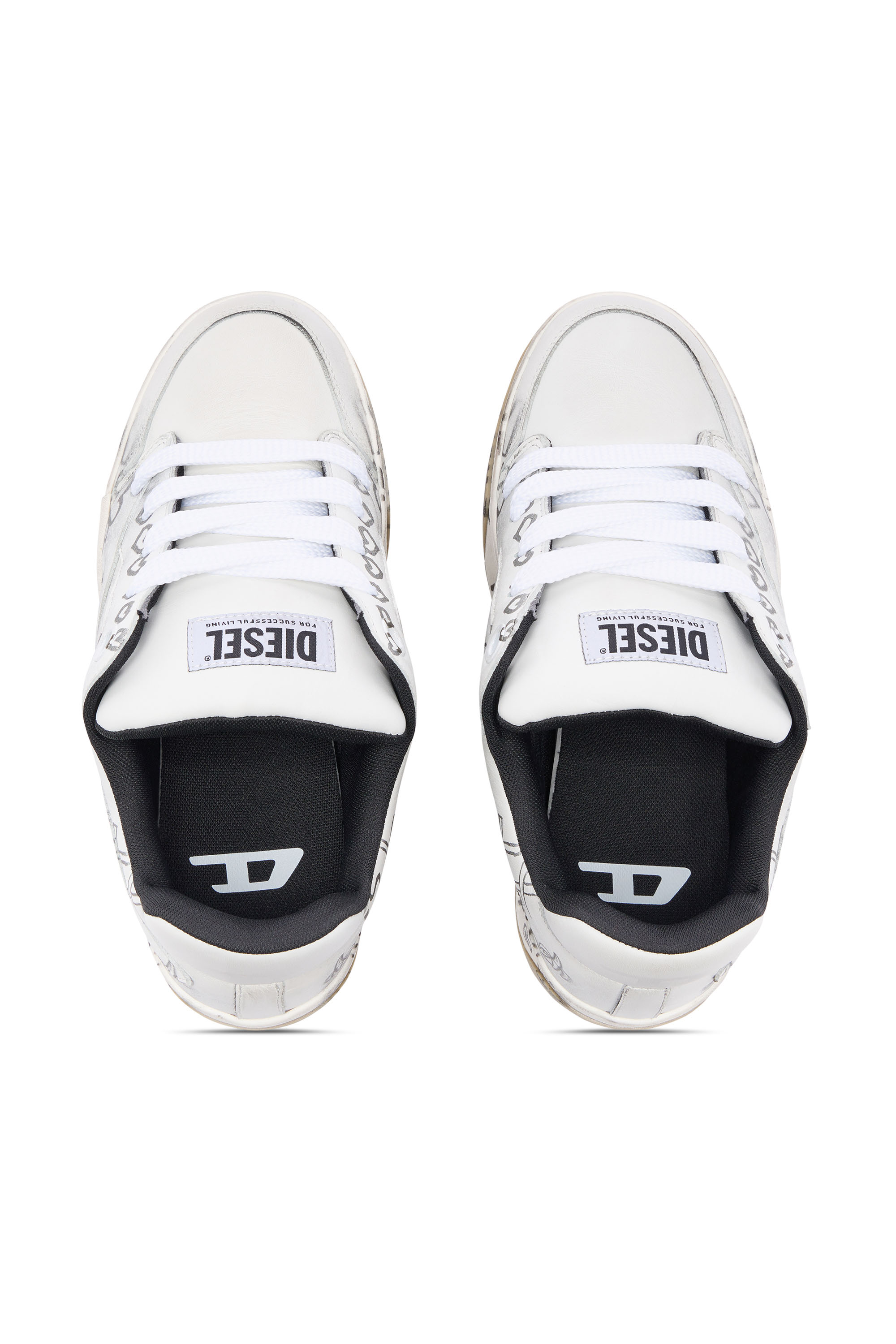 Diesel - S-D-OLLIE LOW W, D-Ollie-Baskets en cuir avec imprim&eacute; graffiti Femme in Blanc - 6