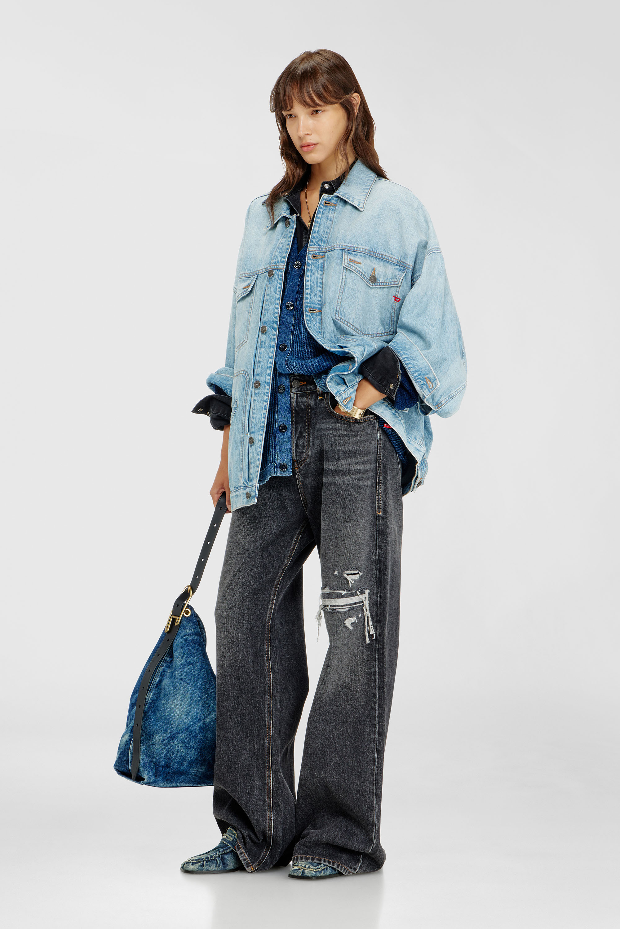Diesel - DE-LIN, Veste workwear en denim oversized Femme in Bleu - 2