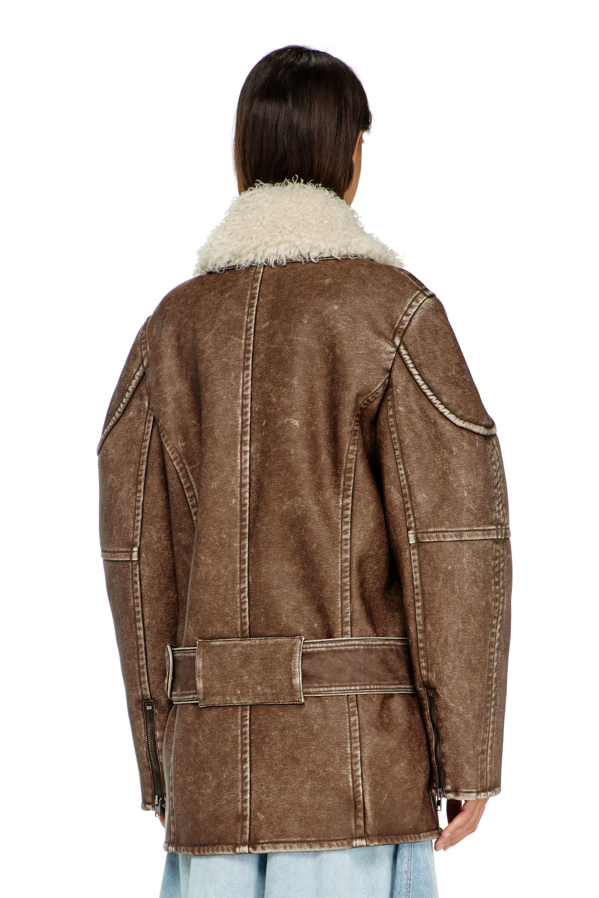 Diesel - G-EYSER, Woman's Double-breasted aviator-biker coat in Brown - 4