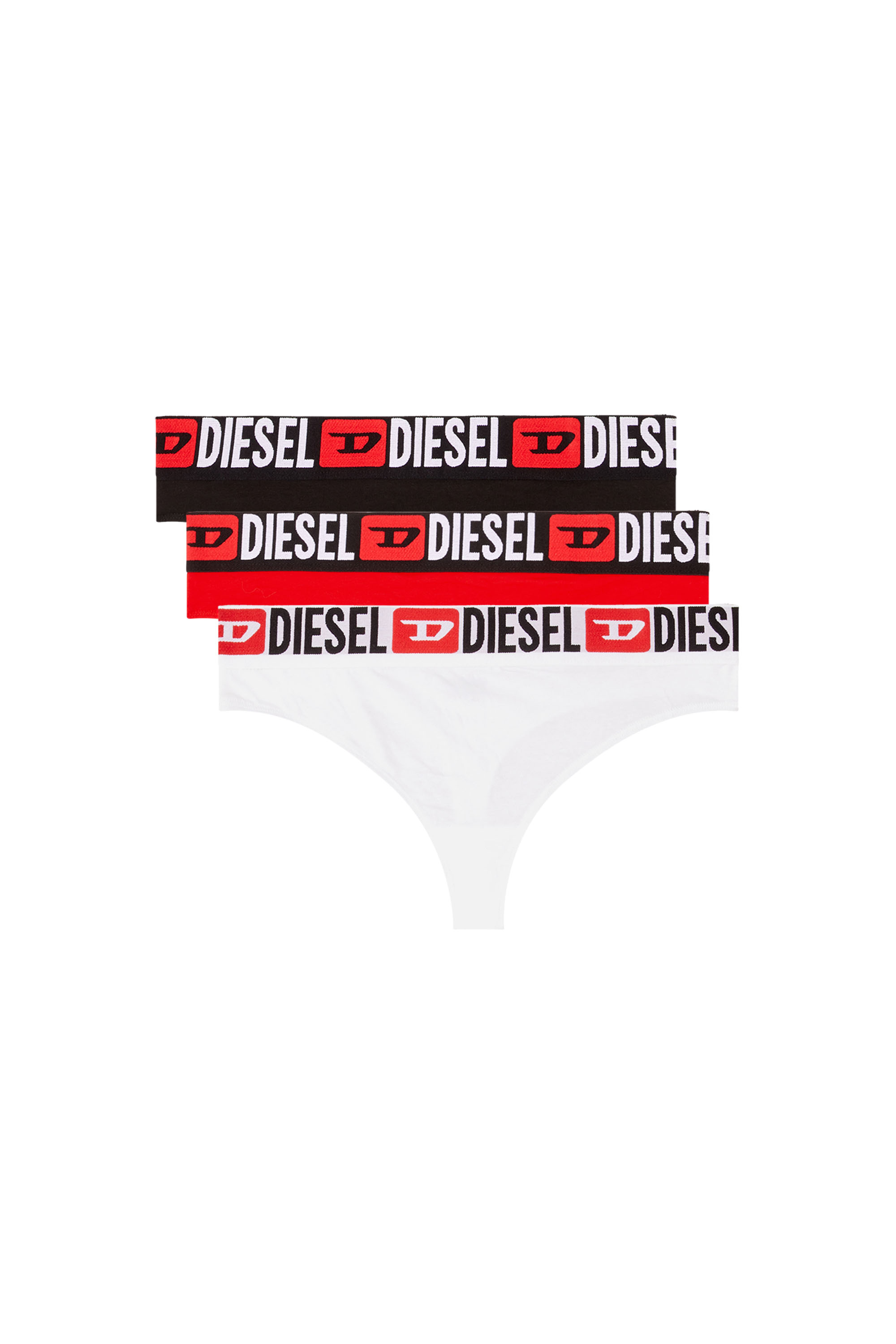 Diesel - UFST-STARS-THREEPACK, Damen String mit Logo-Bund im Dreierpack in Schwarz/Rot - 2