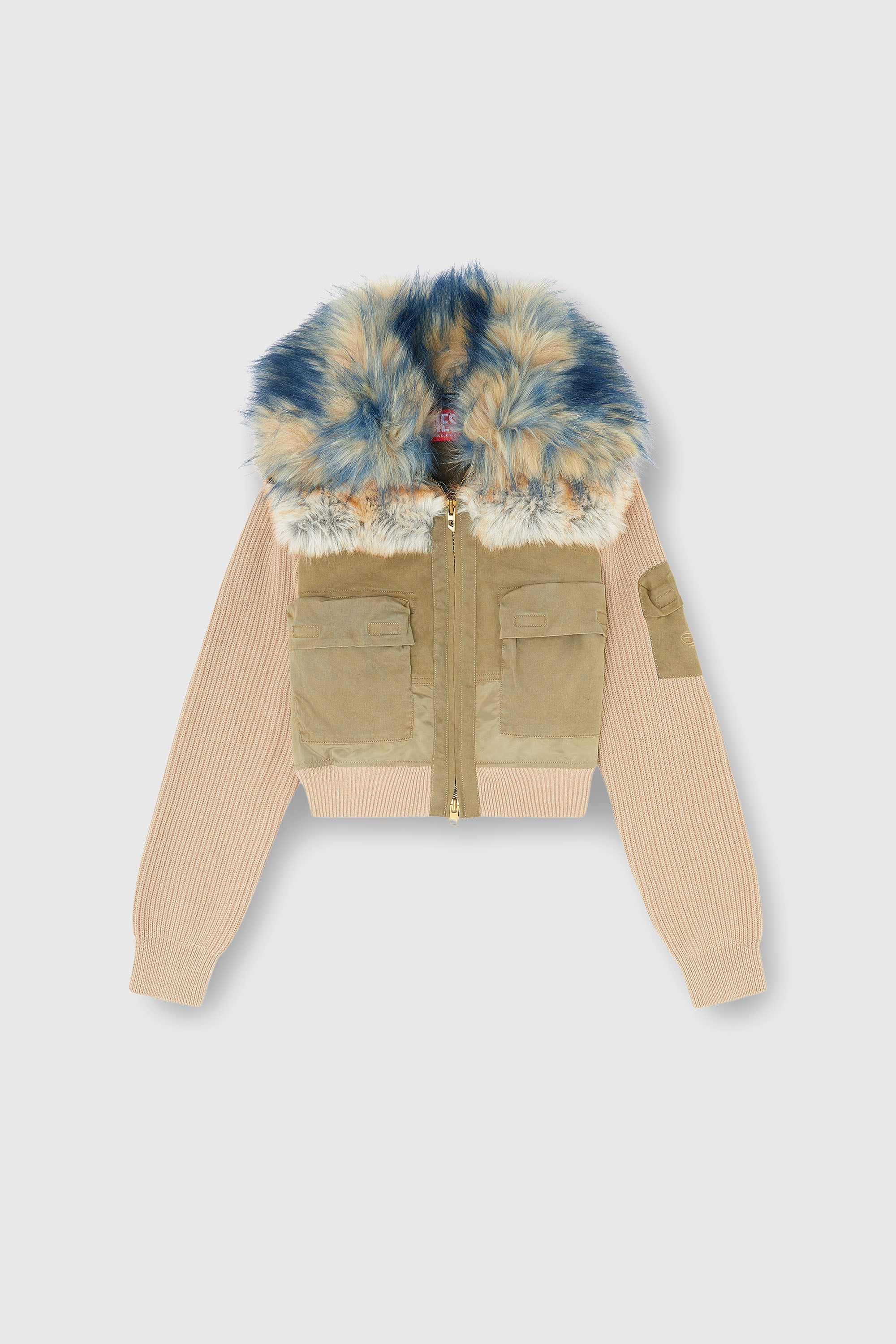Diesel - G-USTAV, Blouson avec finitions en maille c&ocirc;tel&eacute;e et effet peluche Femme in Beige - 2