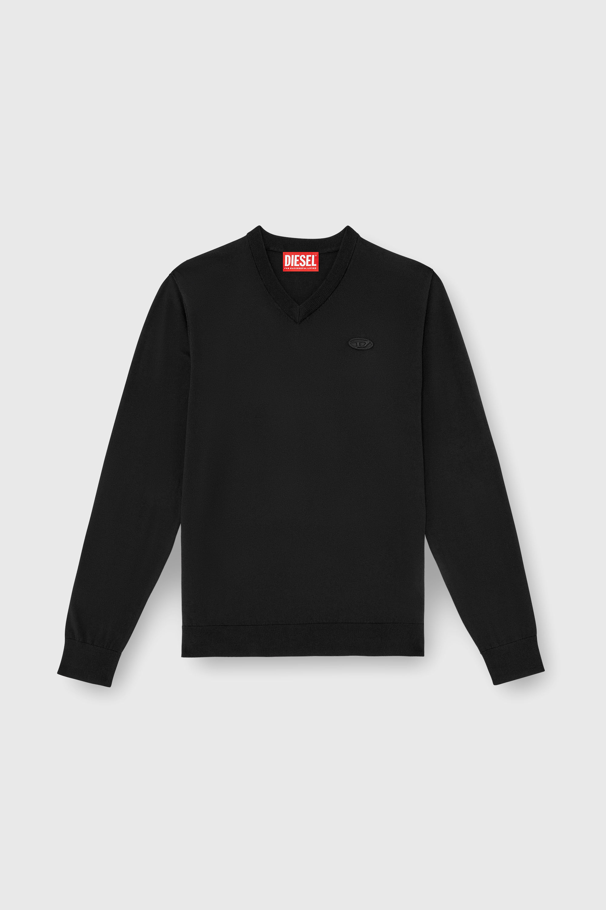 Diesel - K-FREEX-VNECK-TAG-T92, Pull en coton &agrave; col V avec logo Oval D ton sur ton Homme in Noir - 2