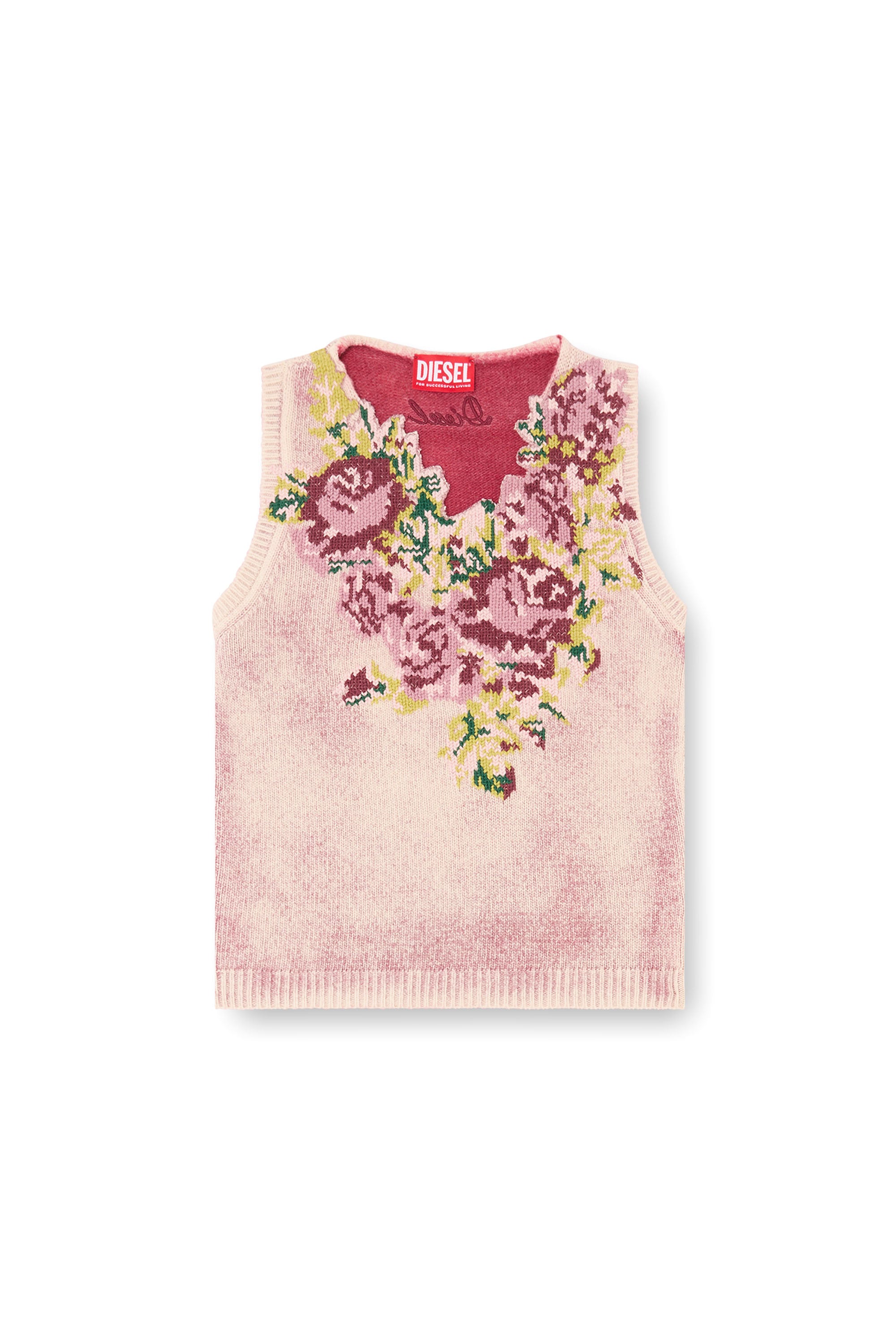 Diesel - M-RARIS, Damen Strickweste aus Wollmischung mit Blumenmuster in Rosa - 4