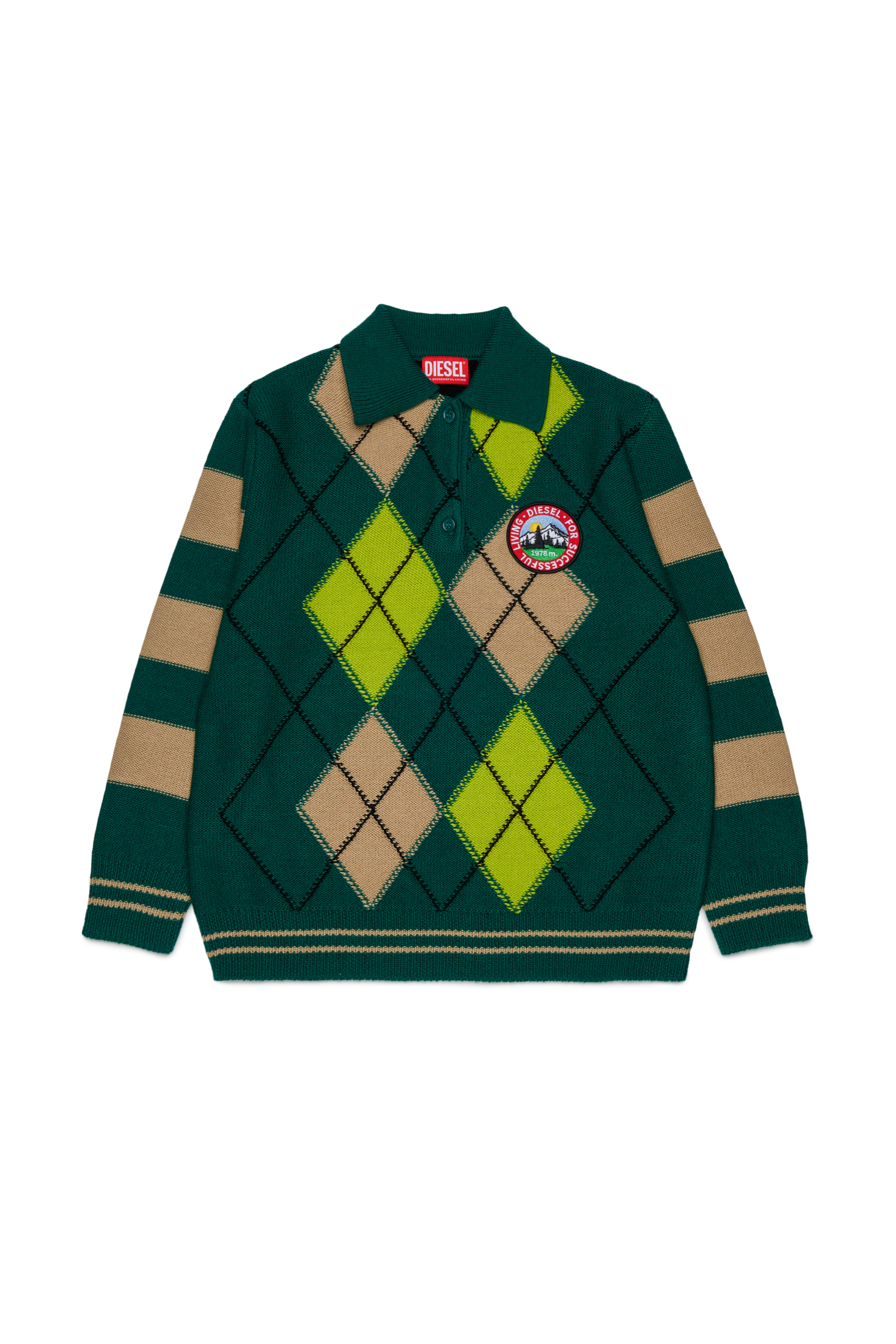 Diesel - KROMBY OVER, Pull en maille m&eacute;lang&eacute;e avec motif argyle Mixte in Vert - 1