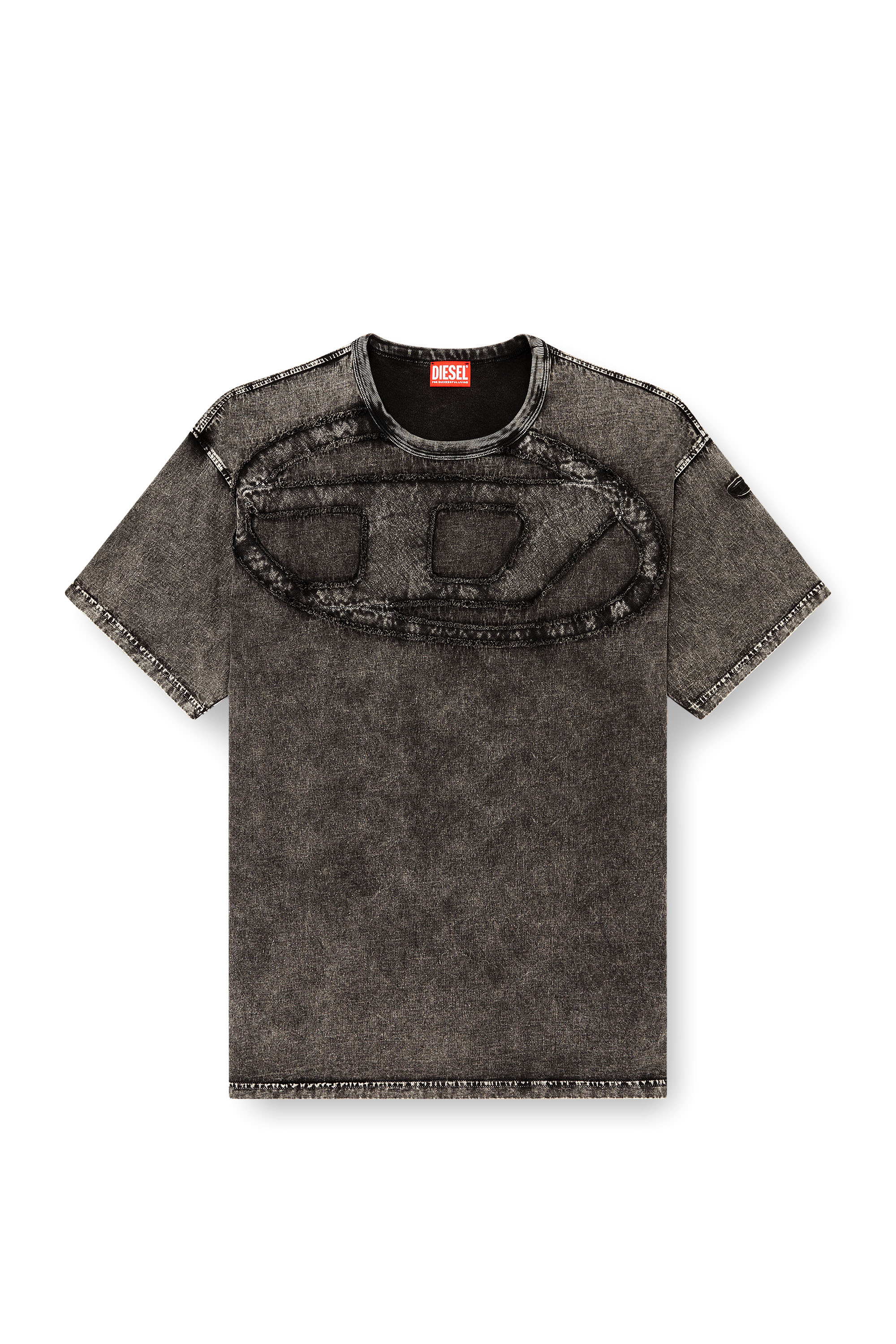 Diesel - T-BOXT-DEN, T-shirt en coton d&eacute;contract&eacute;e avec applique Oval D Homme in Noir - 3