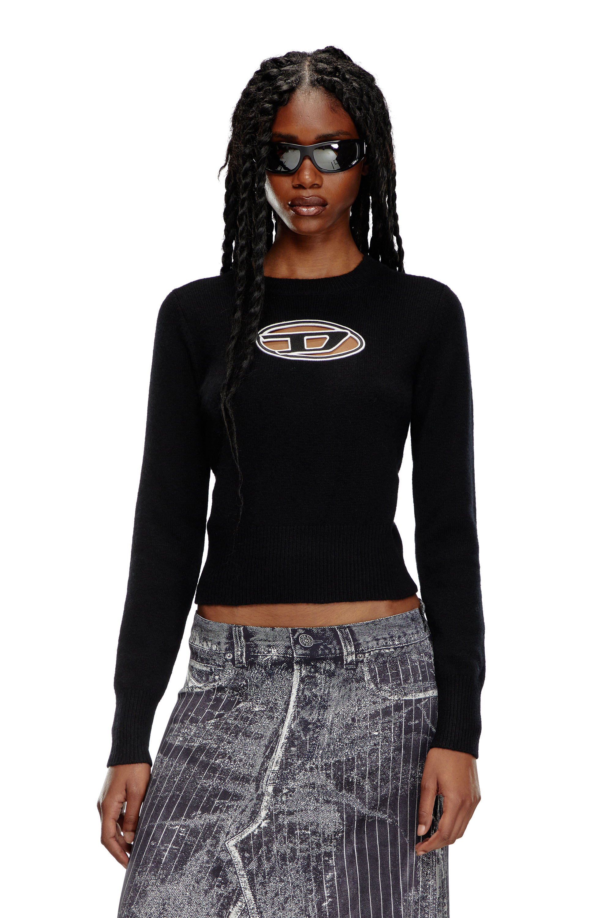 Diesel - M-AREESA, Woman Jumper with embroidered cut-out logo in Black - Image 1