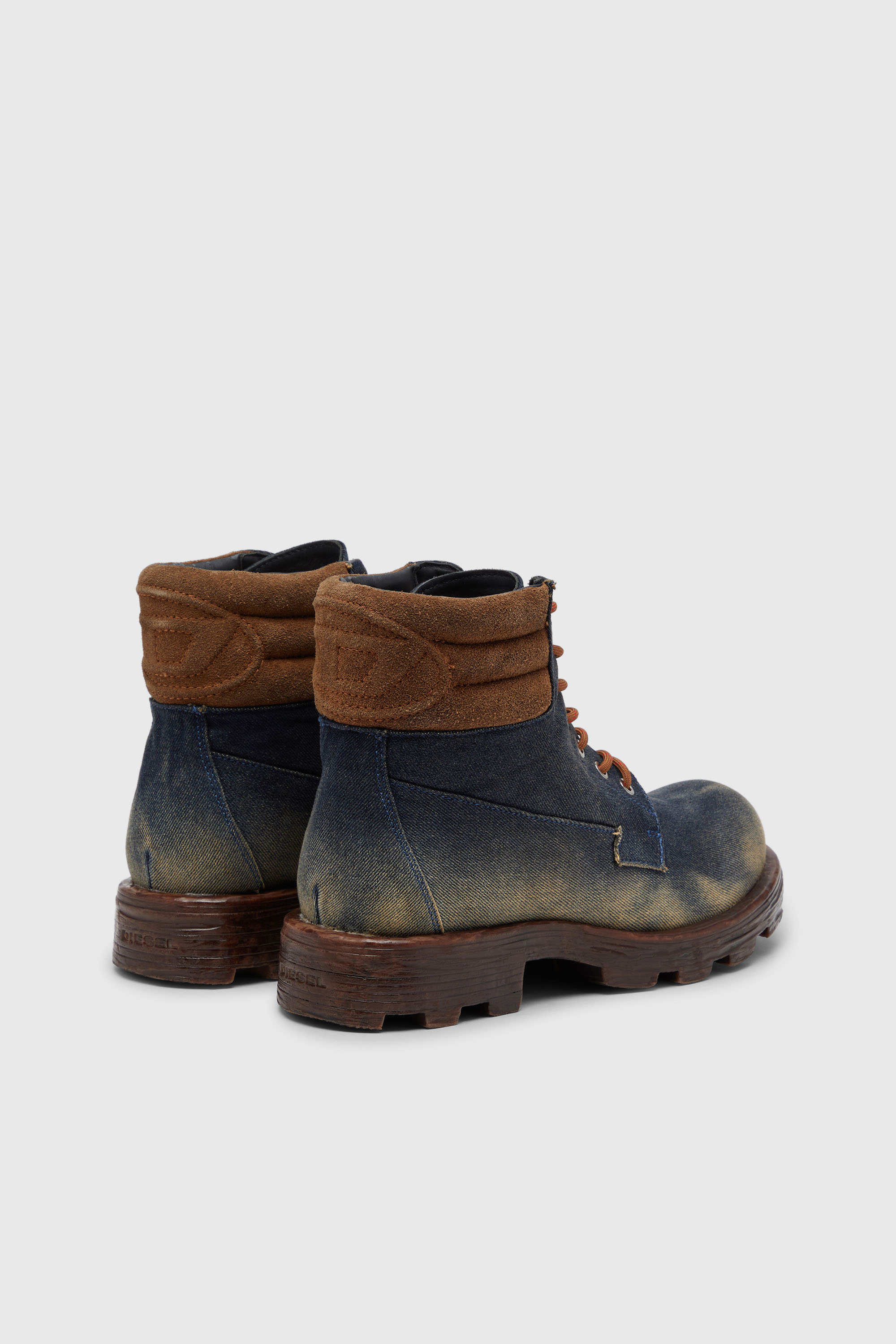 Diesel - D-HAMMER LACE UP, D-Hammer-Bottes de combat en denim et su&egrave;de Homme in Bleu - 3