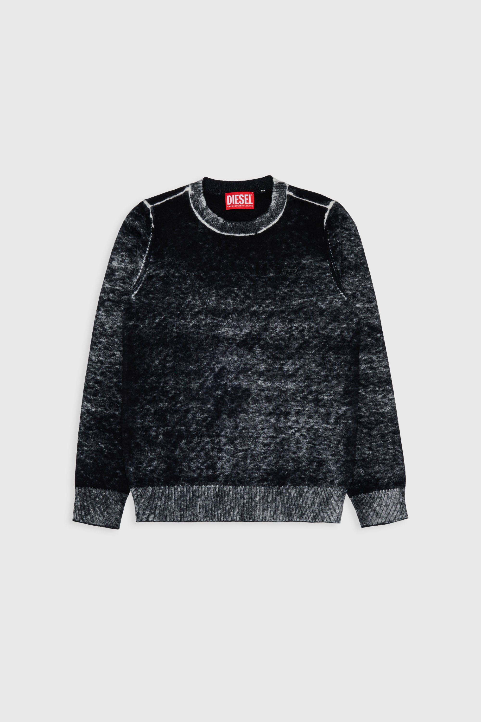 Diesel - KJEMR, Pull en laine m&eacute;lang&eacute;e &agrave; effet de couleur irr&eacute;gulier Homme in Noir - 1