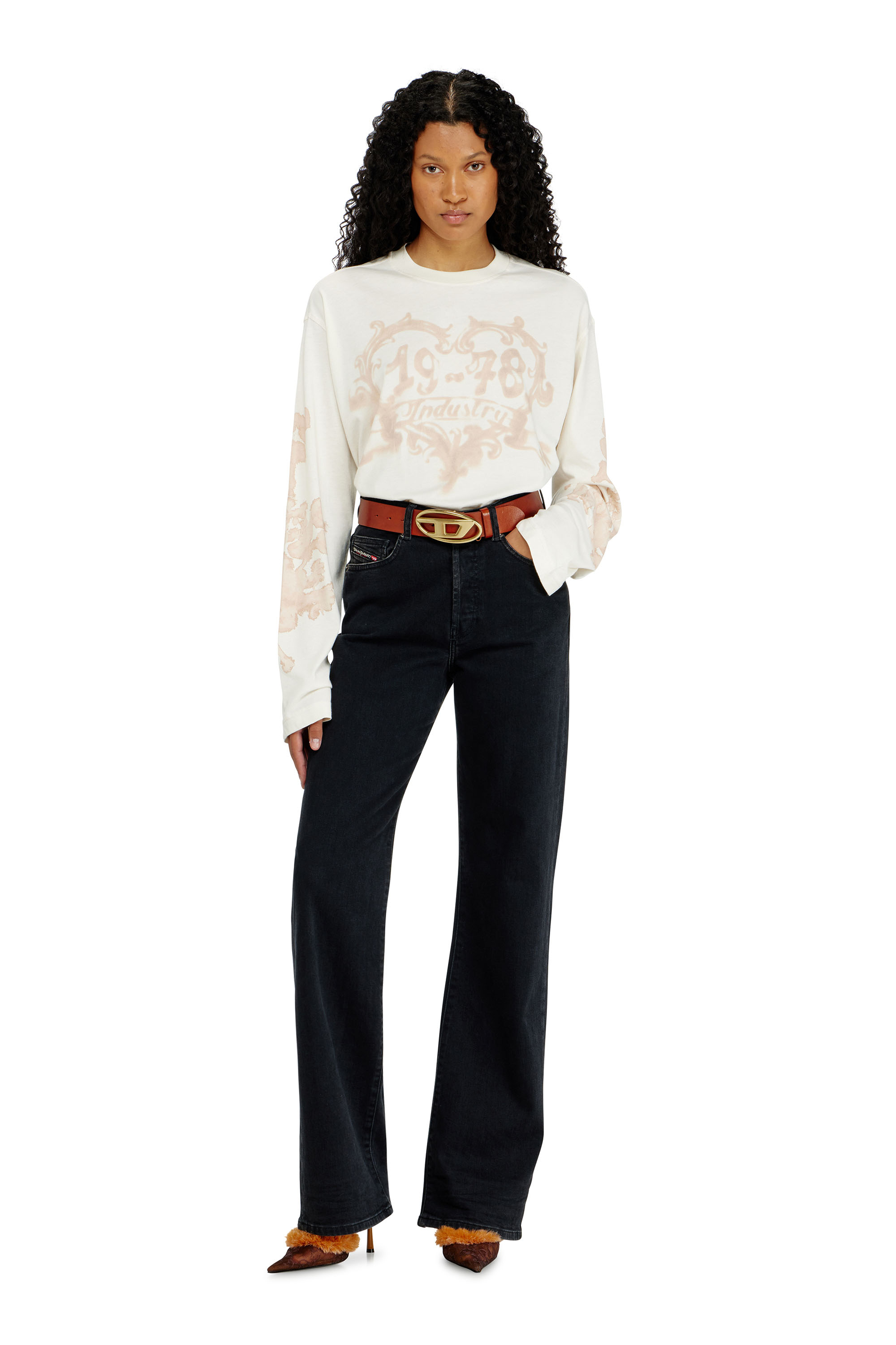 Diesel - T-HILARY-LS-AA1, Damen Langarmshirt aus Baumwolle mit Grafikprint in null - 1