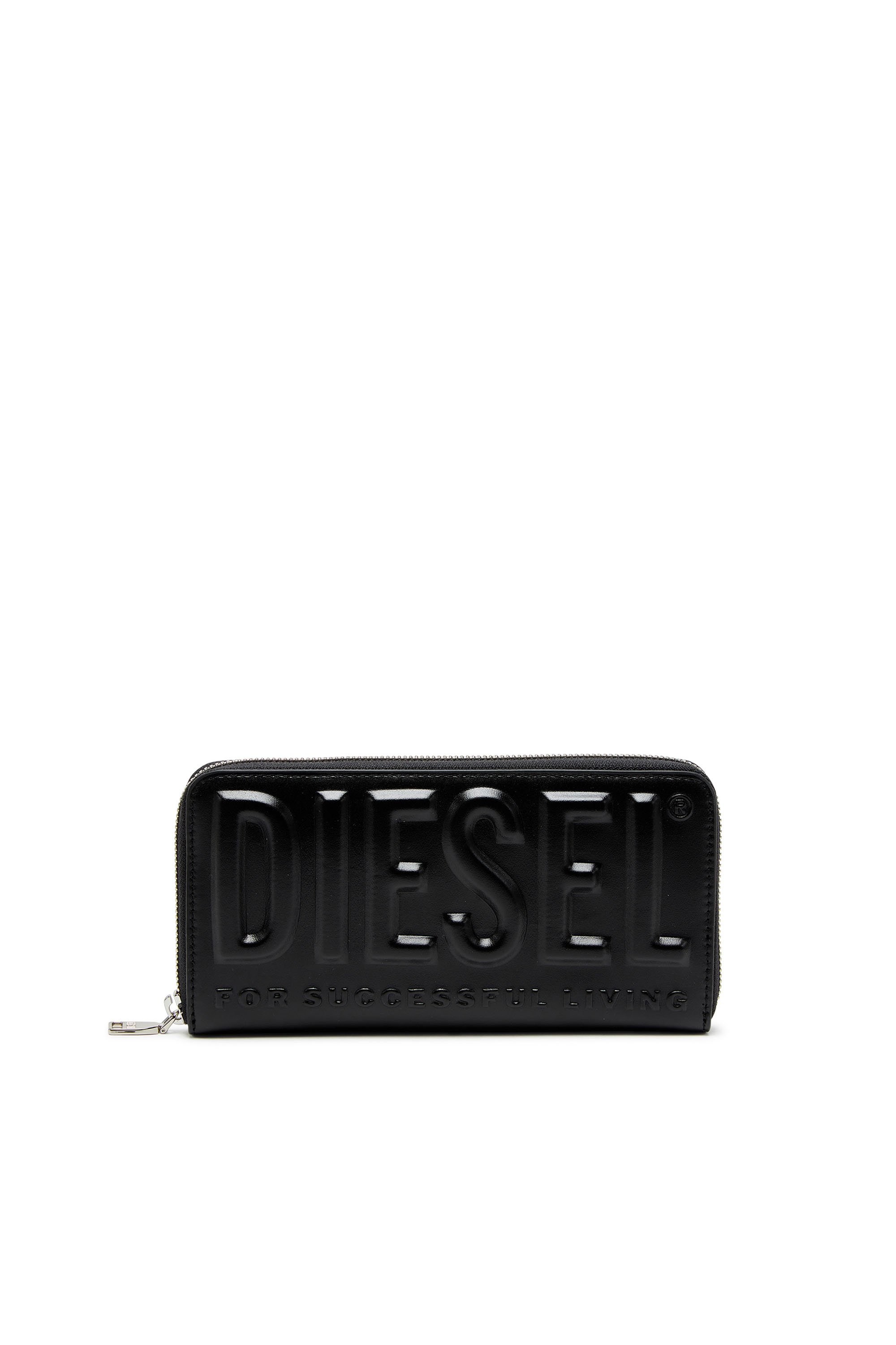 Diesel - DSL 3D -CONTINENTAL ZIP L, Portafoglio lungo con zip in pelle con logo a rilievo Uomo in Nero - 1