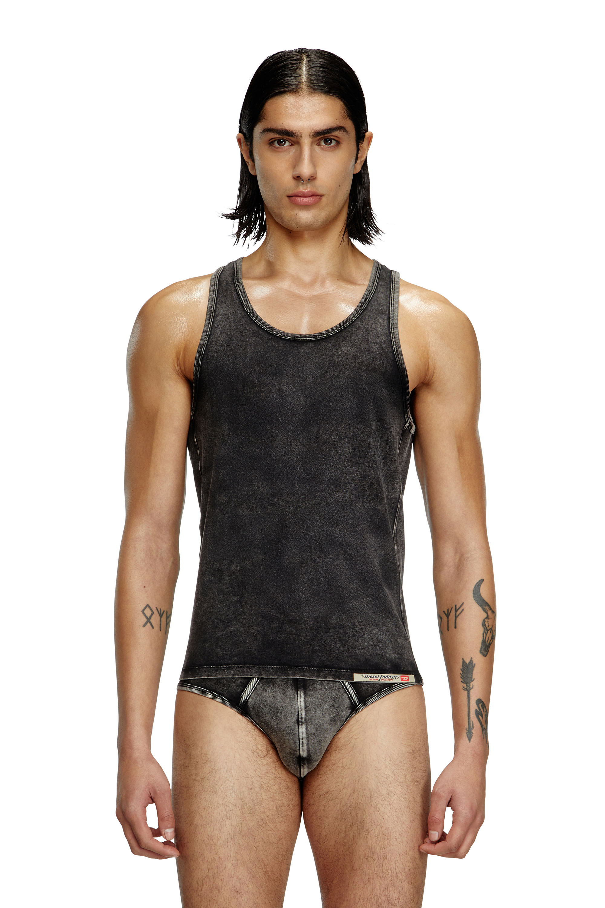 Diesel - WALTY-DNM, Canotta effetto denim Uomo in Nero - 3