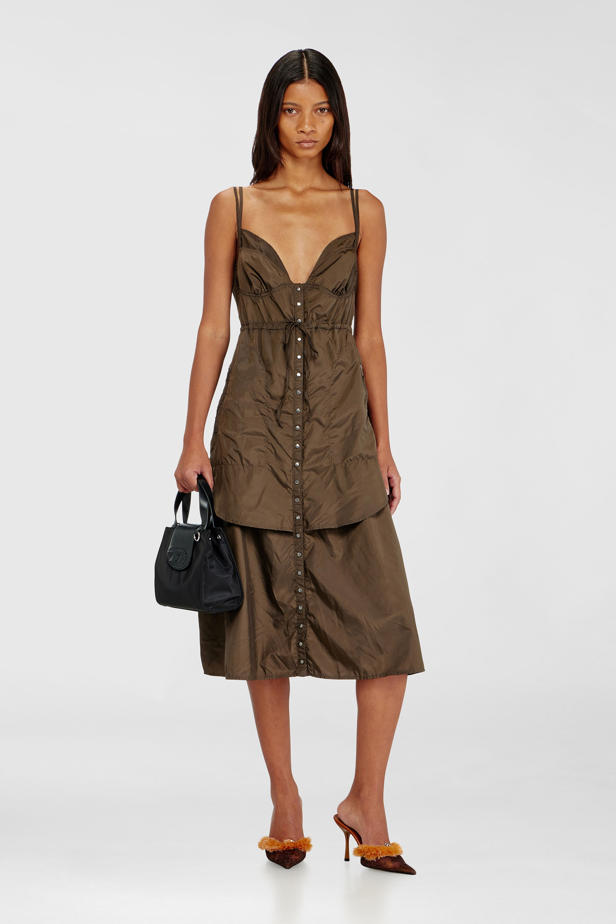 Diesel - D-OROTEA-T1, Robe en nylon l&eacute;ger &agrave; effet superpos&eacute; Femme in Marron - 1