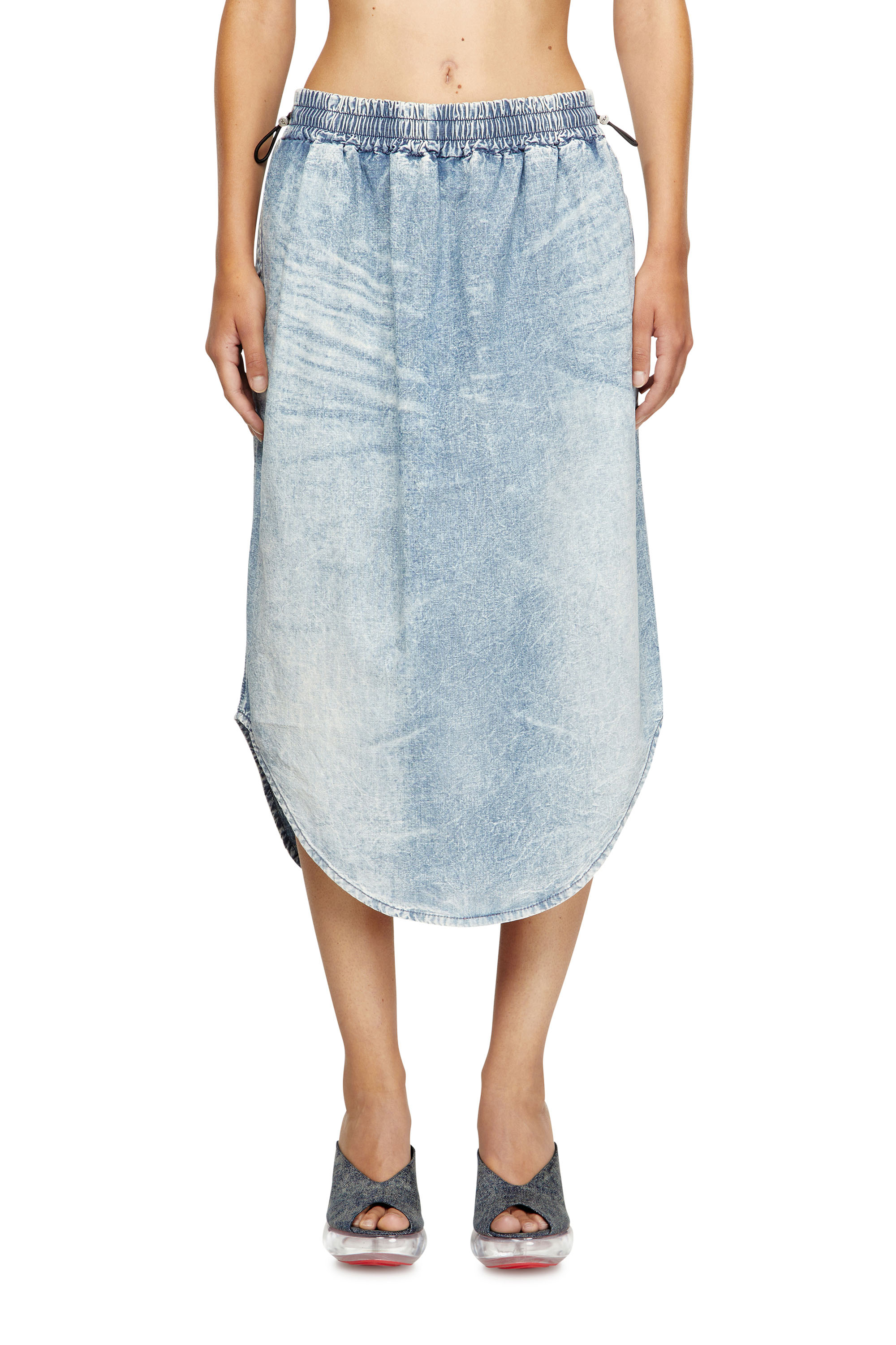 Diesel - DE-ASHLEY-S, Jupe midi en denim marbré Femme in Bleu - 1