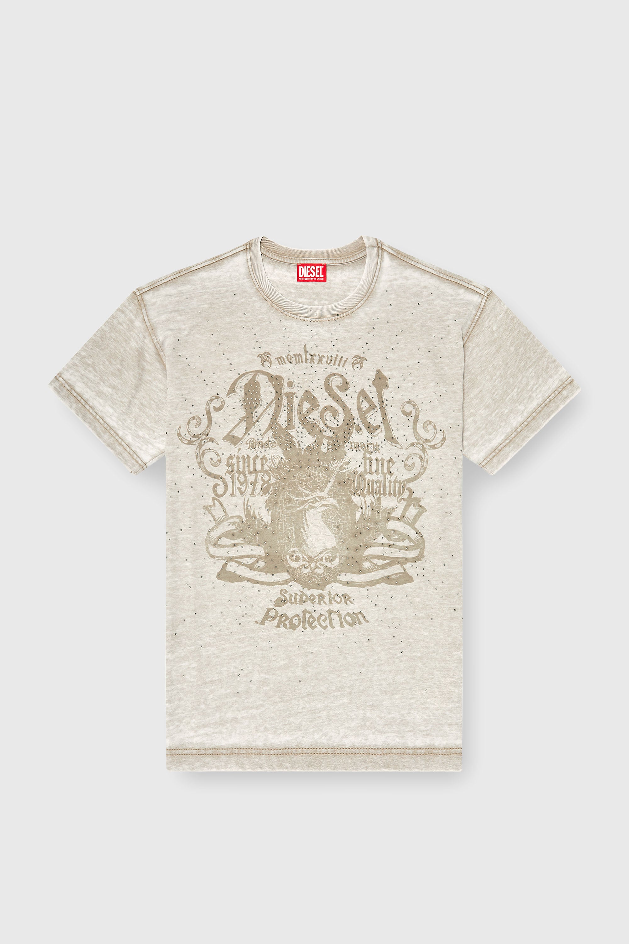 Diesel - T-NORM-AA8, Herren Jersey-T-Shirt mit burnout wash und Nieten in Beige - 2