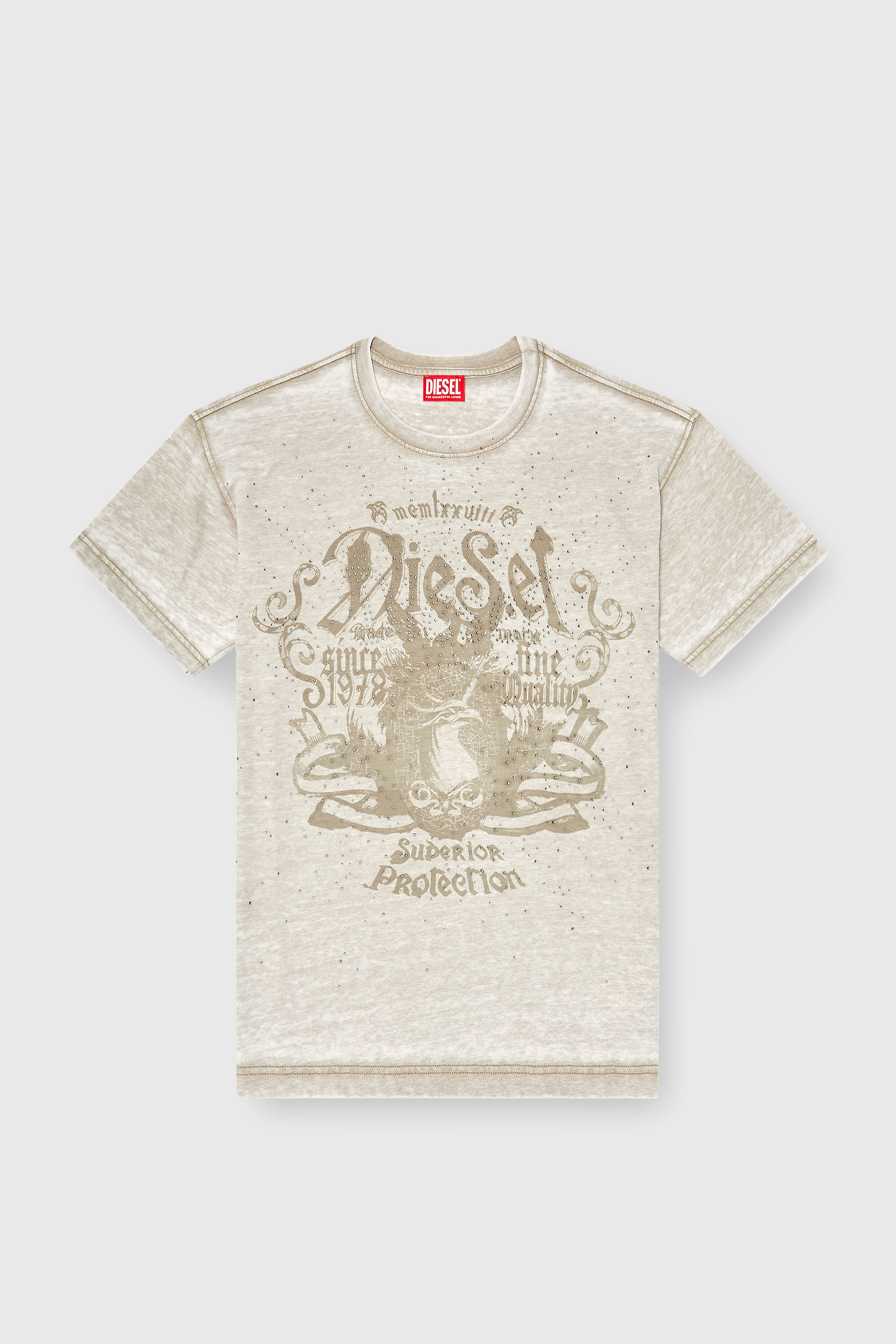 Diesel - T-NORM-AA8, T-shirt in jersey con lavaggio burnout e borchie Uomo in Beige - 2