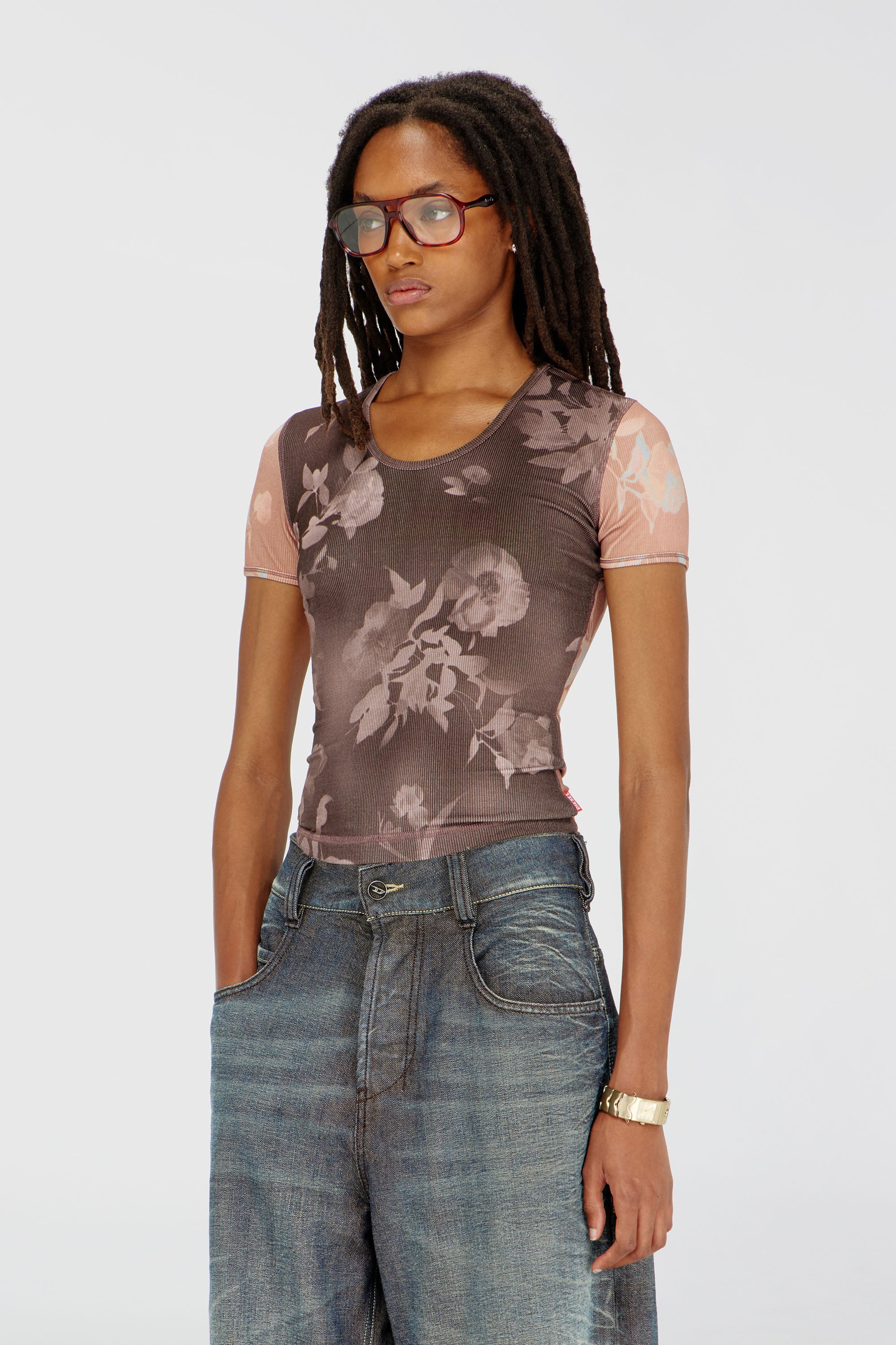 Diesel - T-ELENEWU, Top en jersey c&ocirc;tel&eacute; &agrave; motif floral Femme in Polychrome - 1