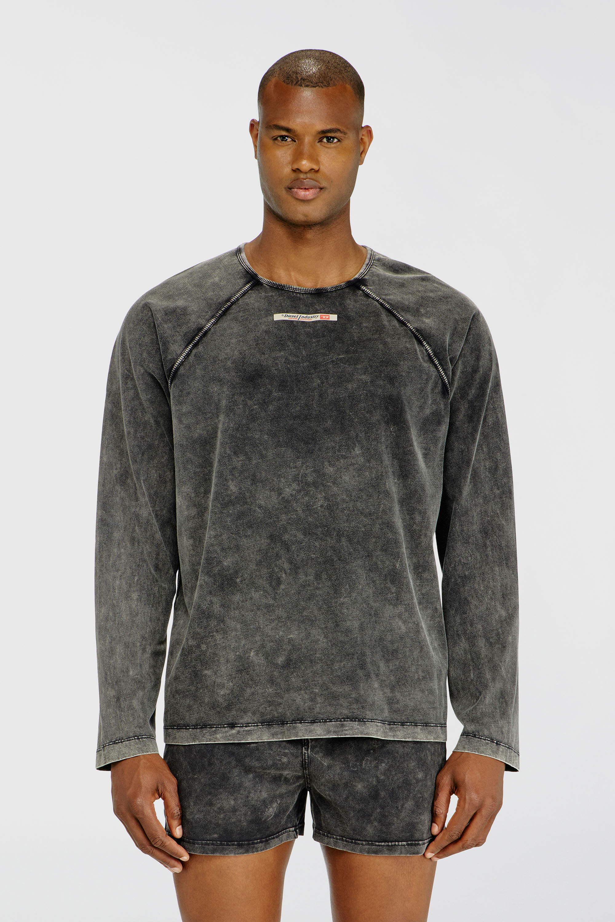 Diesel - BRYAN-DNM, Man's Cotton pijama top with logo patch in Dark grey - 1