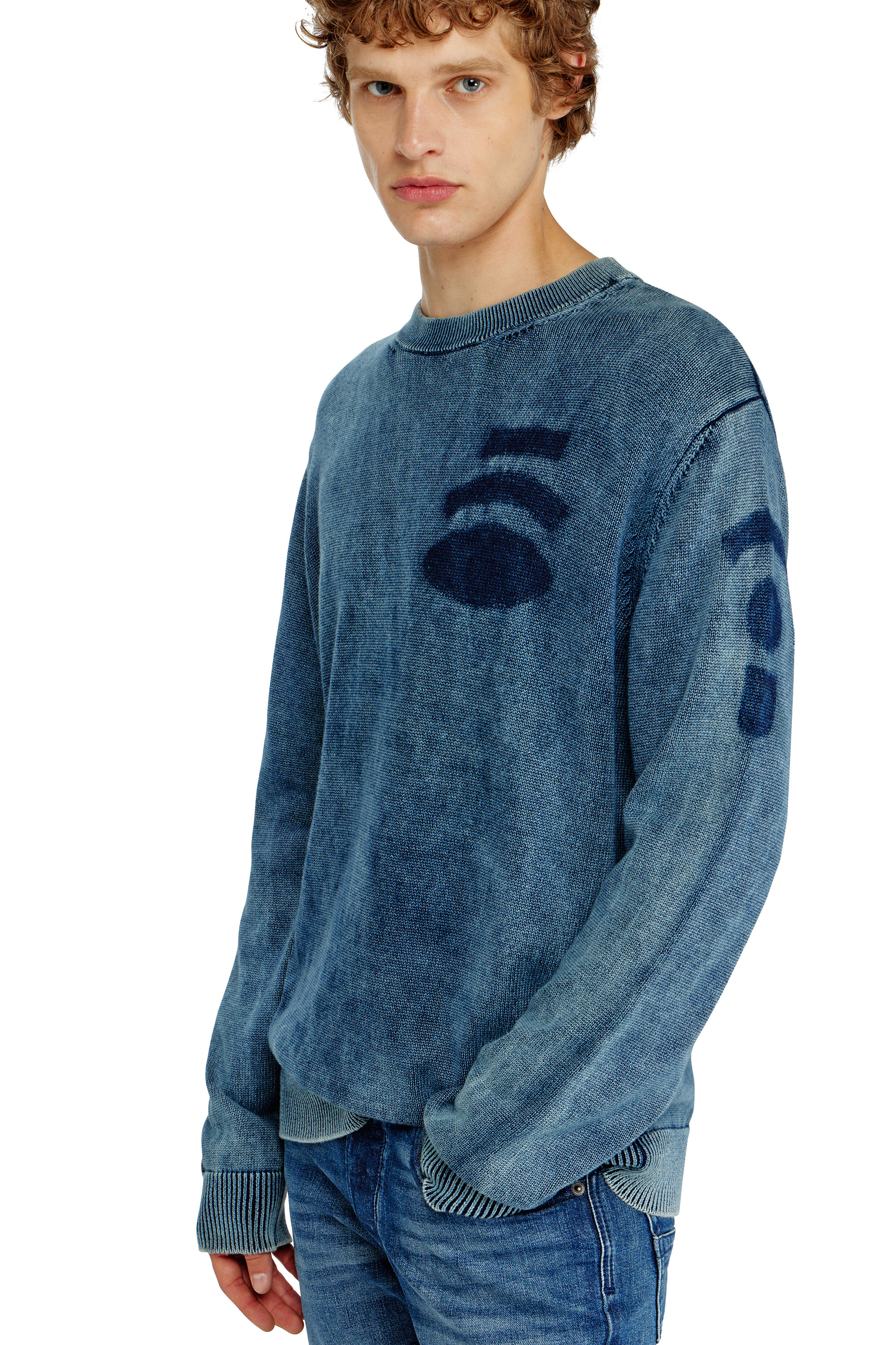 Diesel - K-PERNE, Herren Pullover in Denim-Optik mit Patch-Effekten in Mittelblau - 5