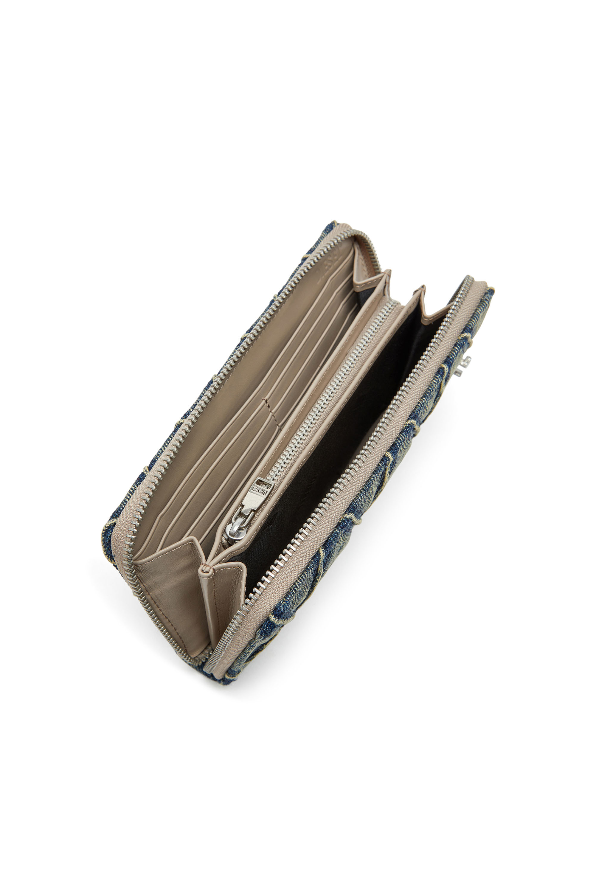 Diesel - CHARM-D CONTINENTAL ZIP L, Portafoglio zip in denim a rombi Donna in Blu - 3