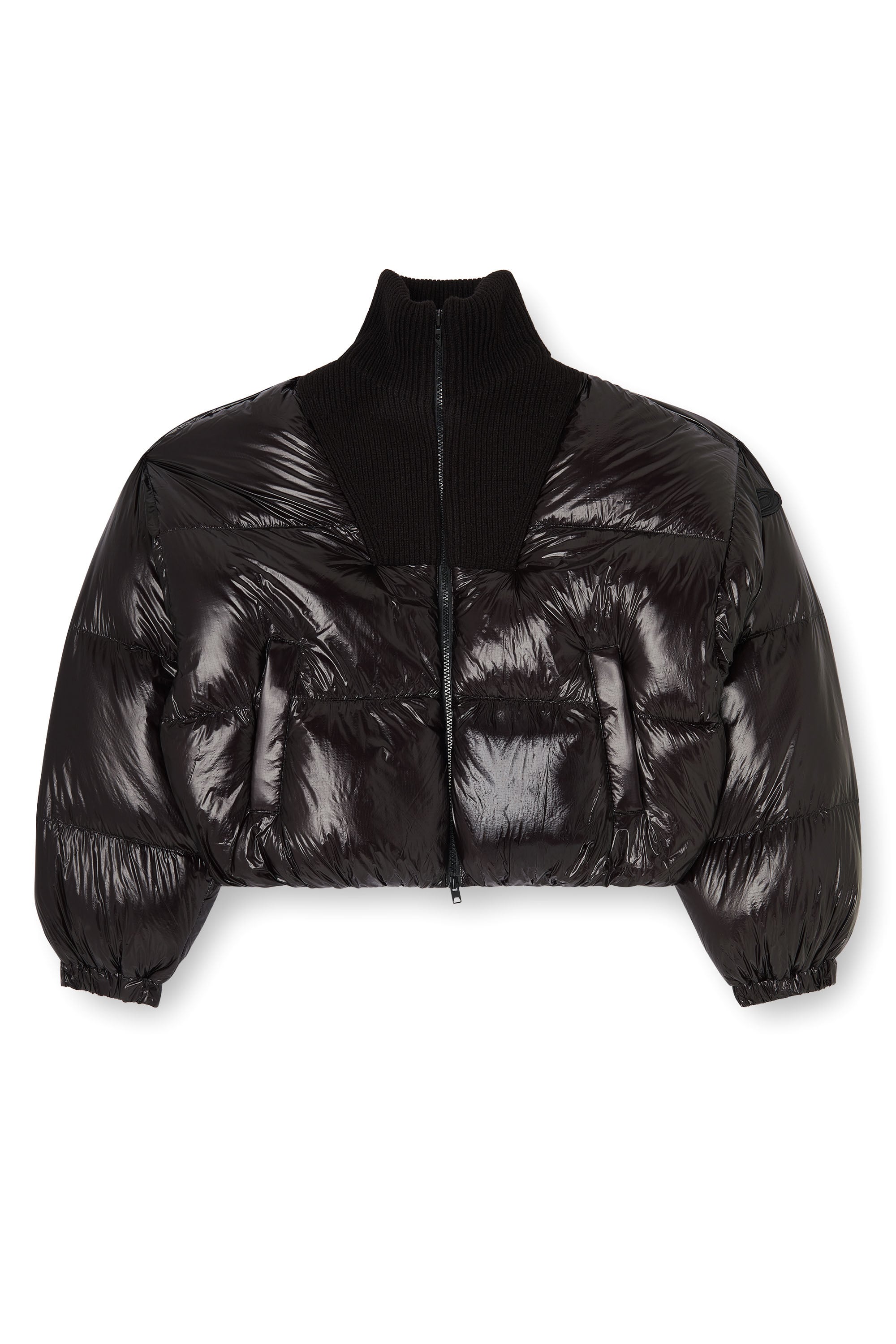 Diesel - W-ARRIOR, Piumino down in ripstop con collo a maglia Donna in Nero - 3