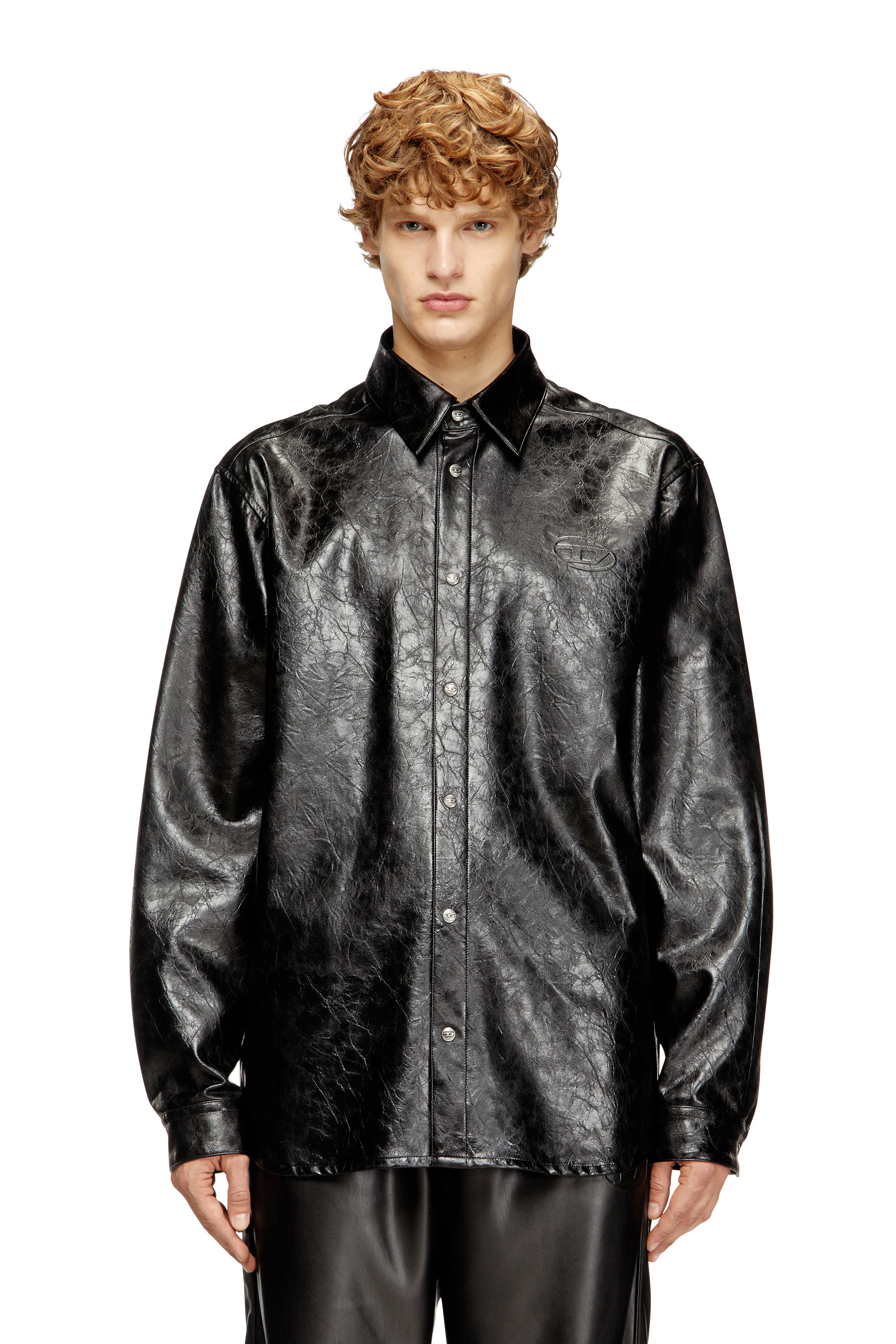 Diesel - S-SIMPLY-QMBU, Textured shirt with branded buttons Homme in Noir - 1