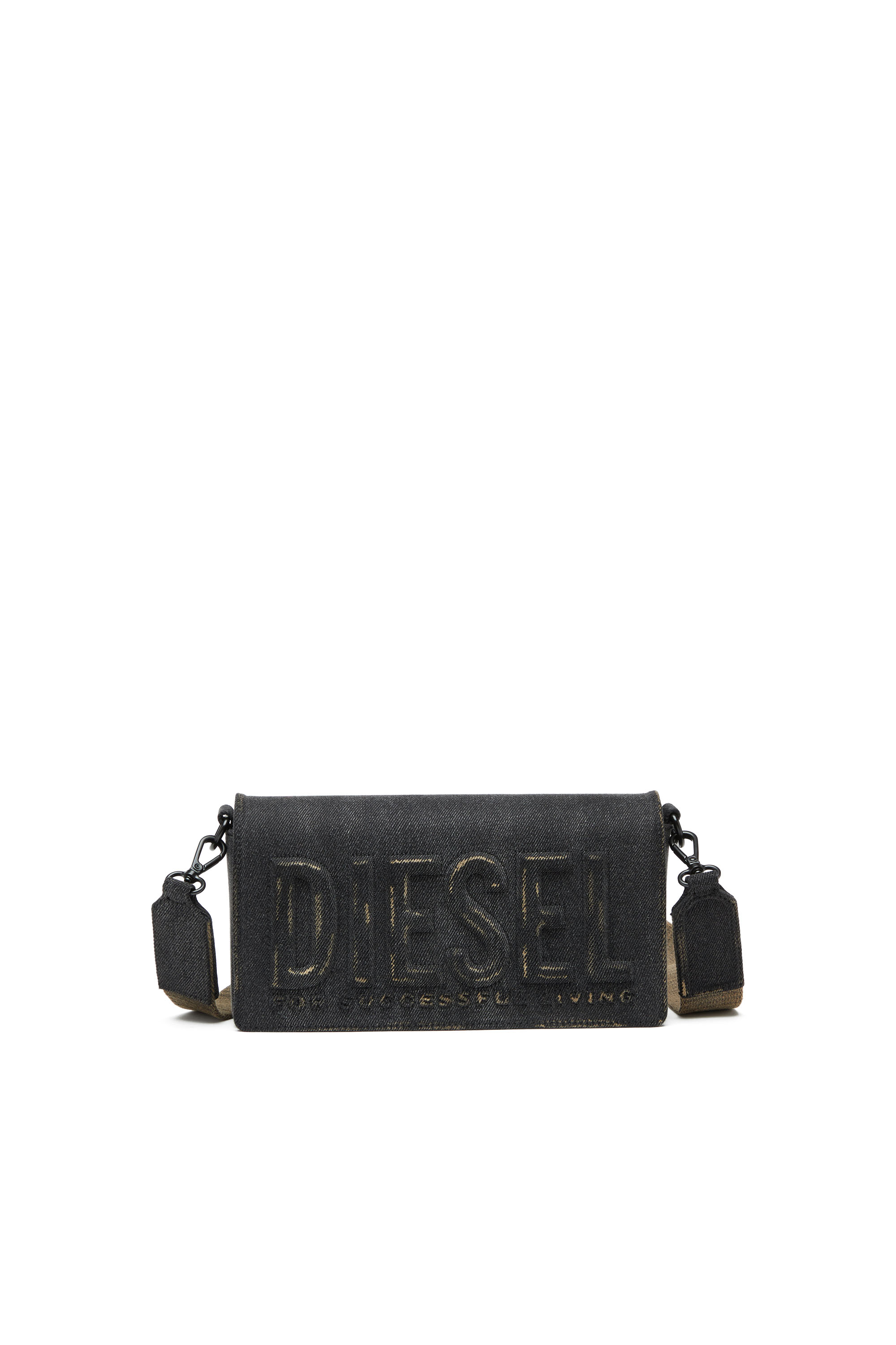 Diesel - BISCOTTO SHOULDER BAG M, Biscotto M-Sac à bandoulière rectangulaire en denim délavé Femme in Noir - 1