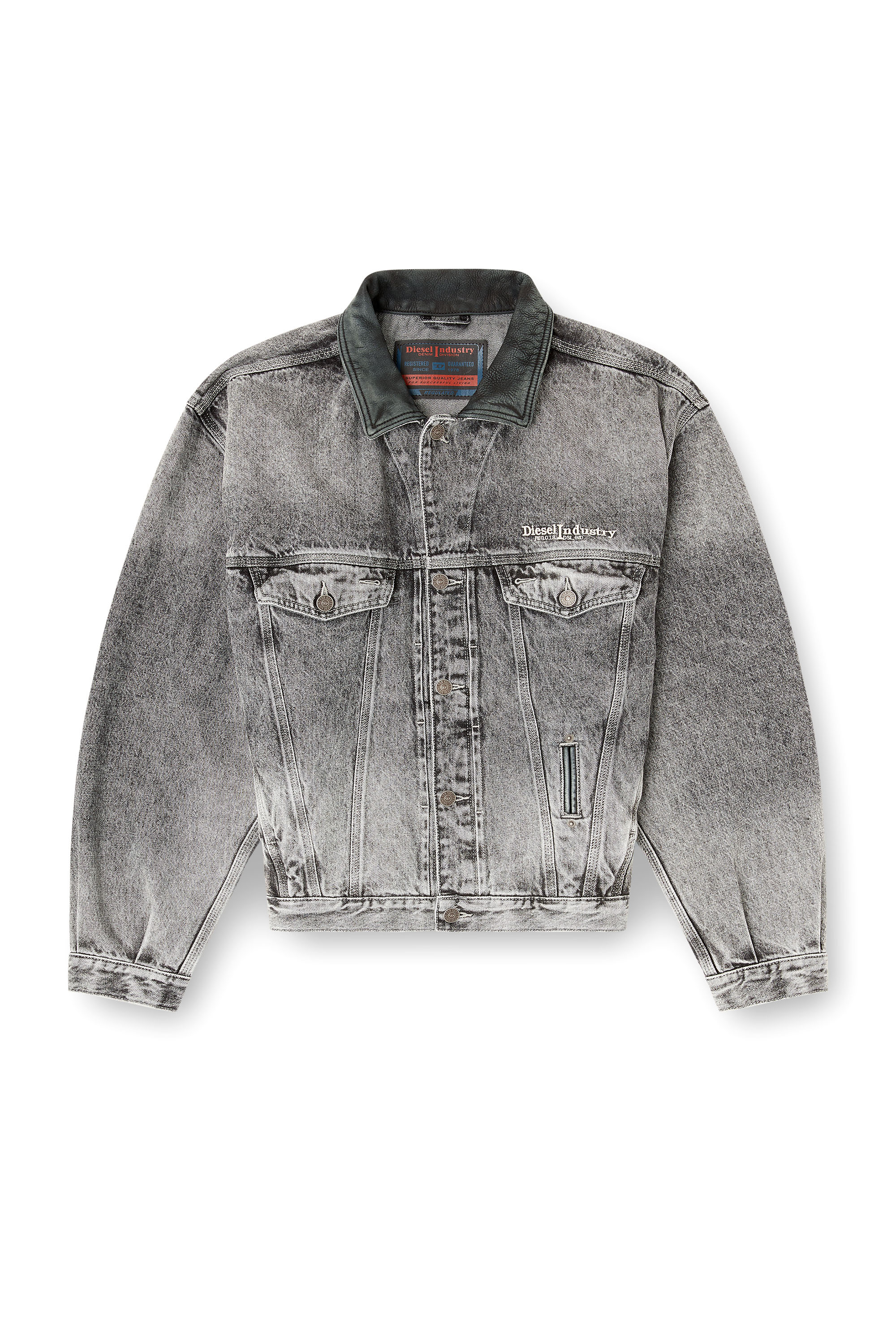 Diesel - D-DENVER-S, Veste en jean trucker avec garnitures en cuir ton sur ton Mixte in Gris - 2