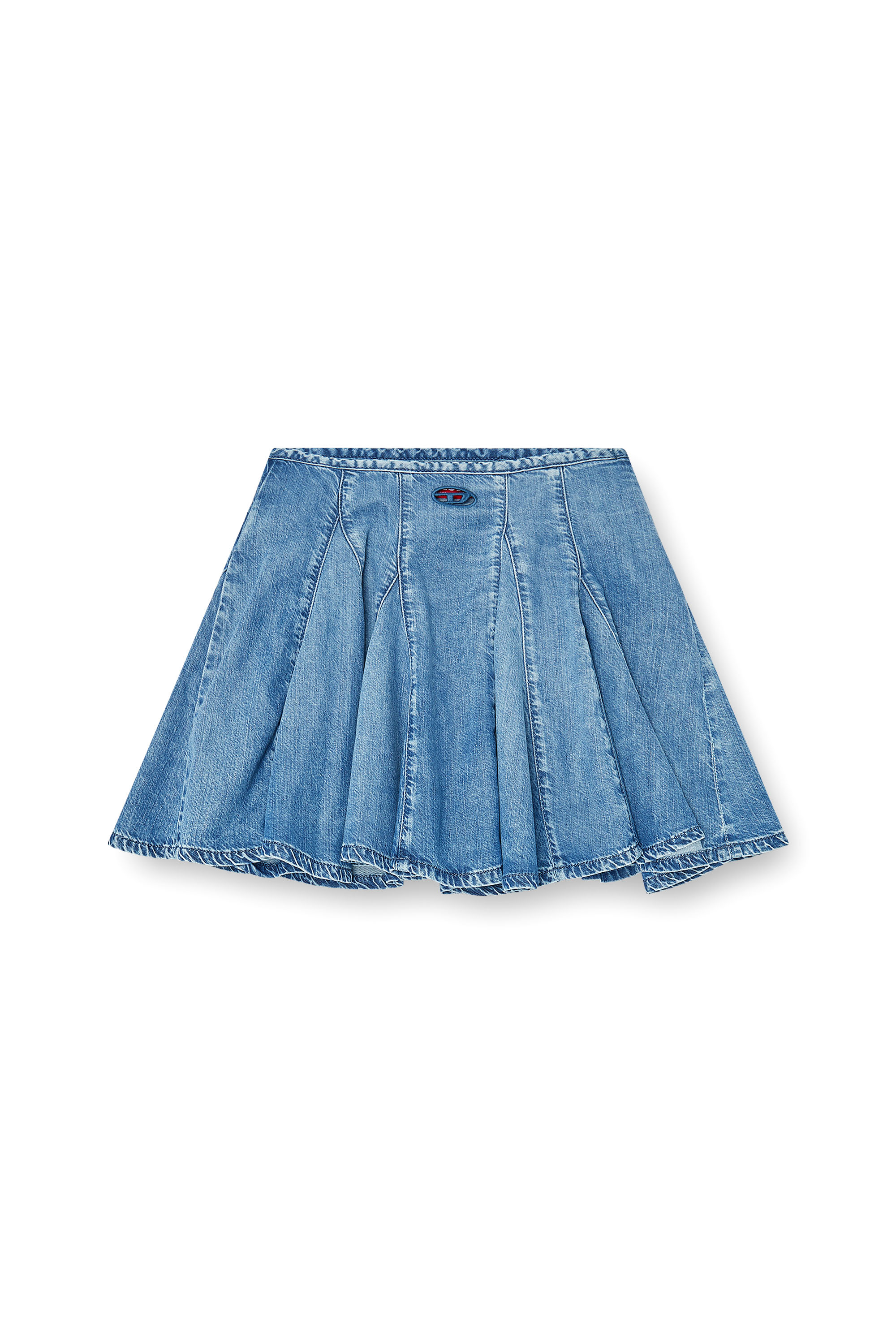 Diesel - DE-SPIKI-S, Jupe courte pliss&eacute;e en denim l&eacute;ger d&eacute;lav&eacute; Femme in Bleu - 3