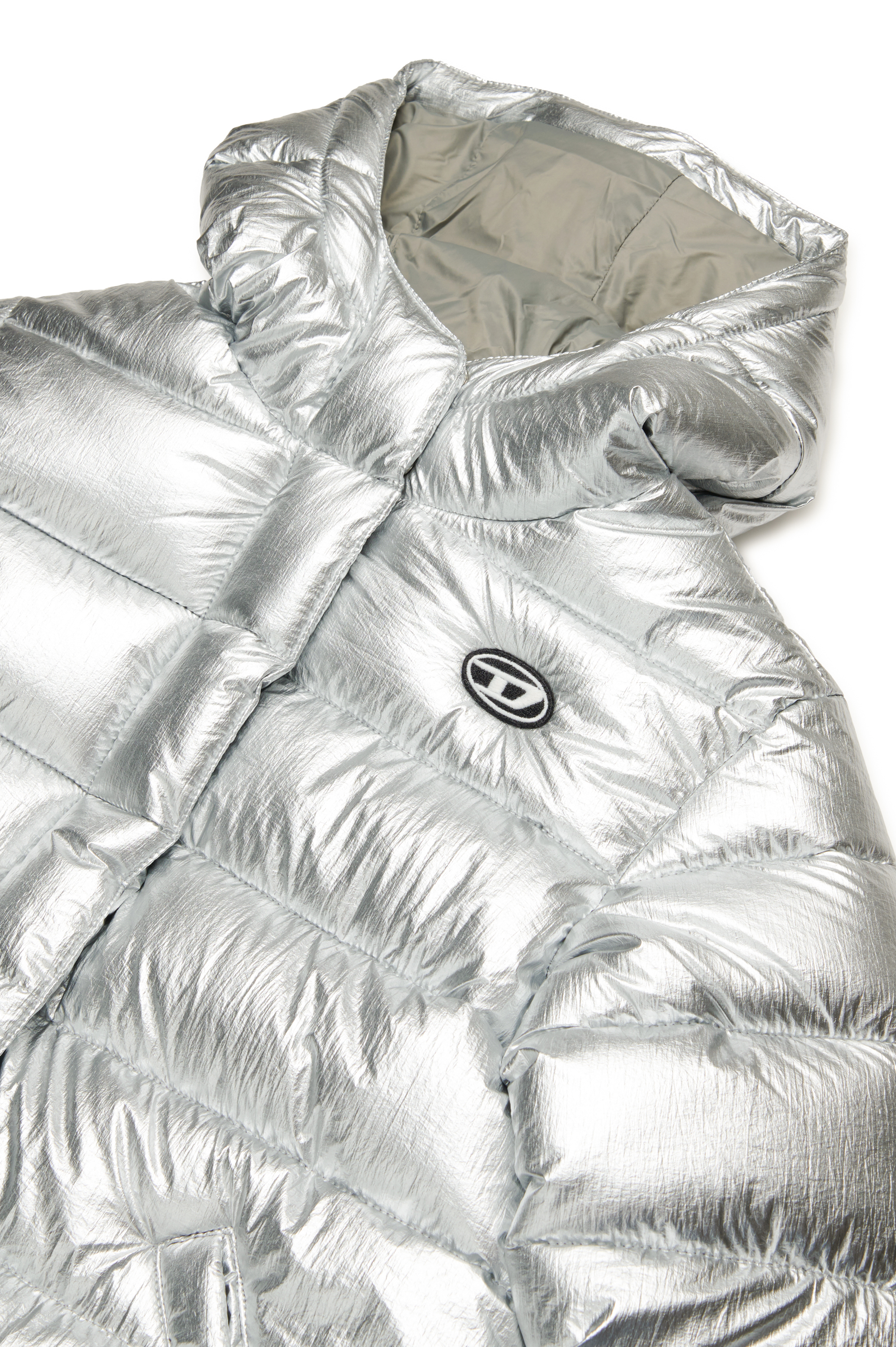 Diesel - JAUWTJANNIKHT39, Damen Pufferjacke mit Kapuze aus Metallic-Nylon in Silber - Image 3