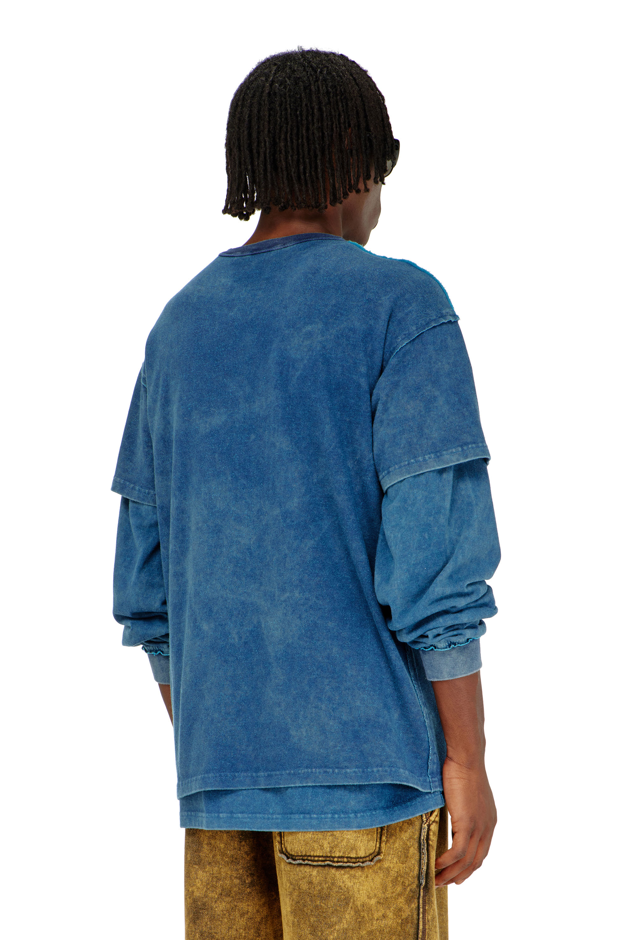 Diesel - T-NORM-RAW, T-shirt acid wash avec d&eacute;tails effiloch&eacute;s Homme in Bleu - 4