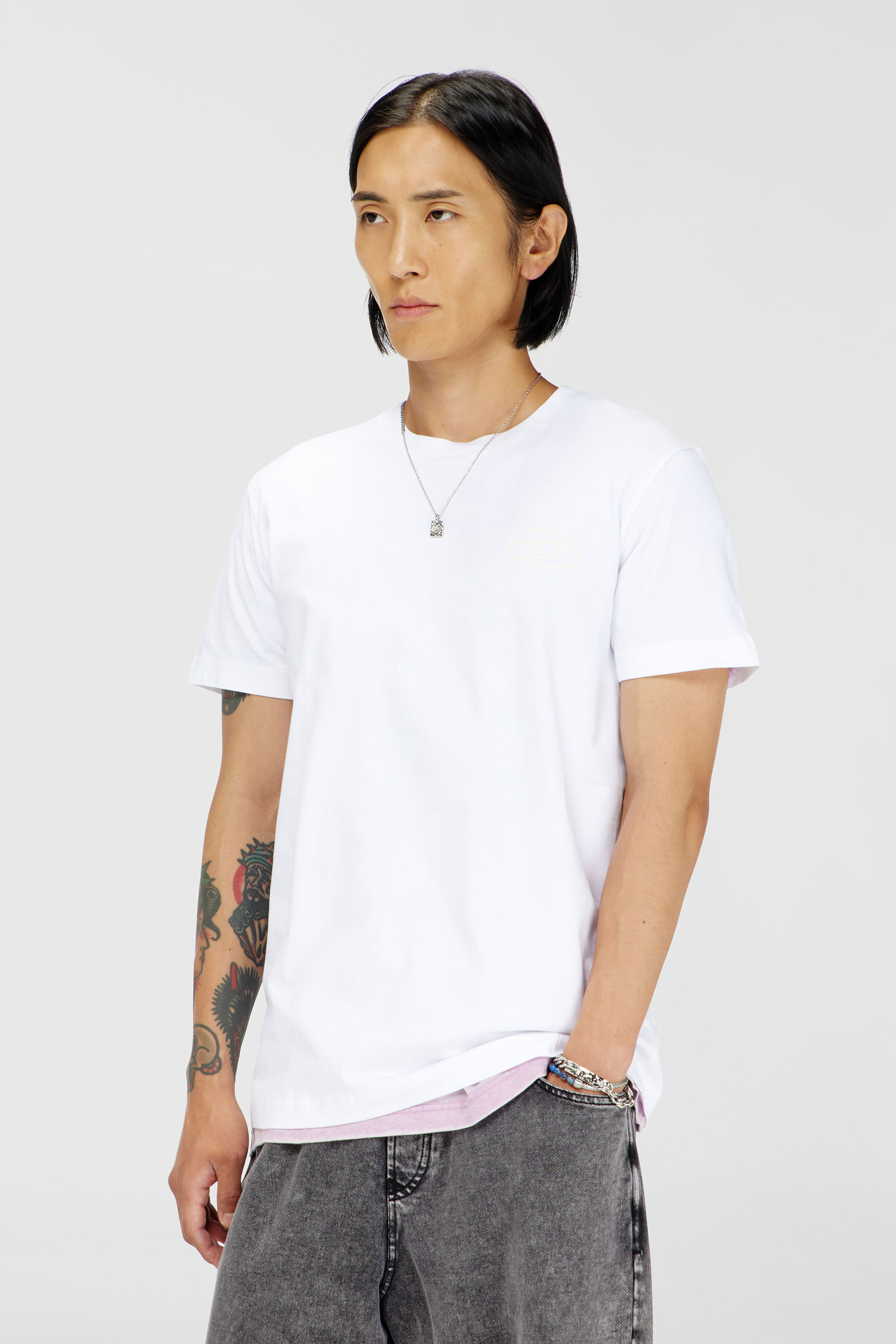 Diesel - T-DIEGO-T92, T-shirt en coton avec logo Oval D Homme in Blanc - 3