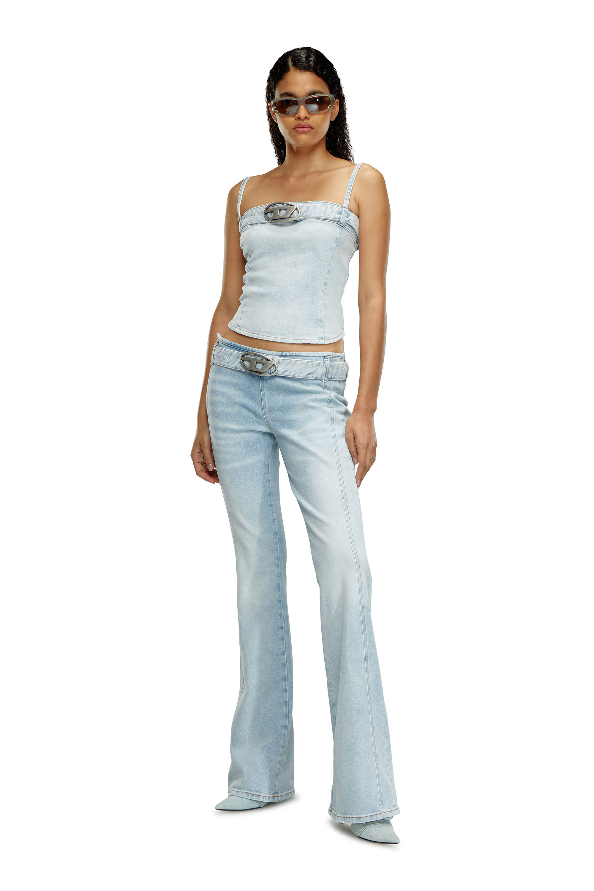 Diesel - DE-LUCY-S, Top cropped en denim avec ceinture &agrave; logo Femme in Bleu - 1