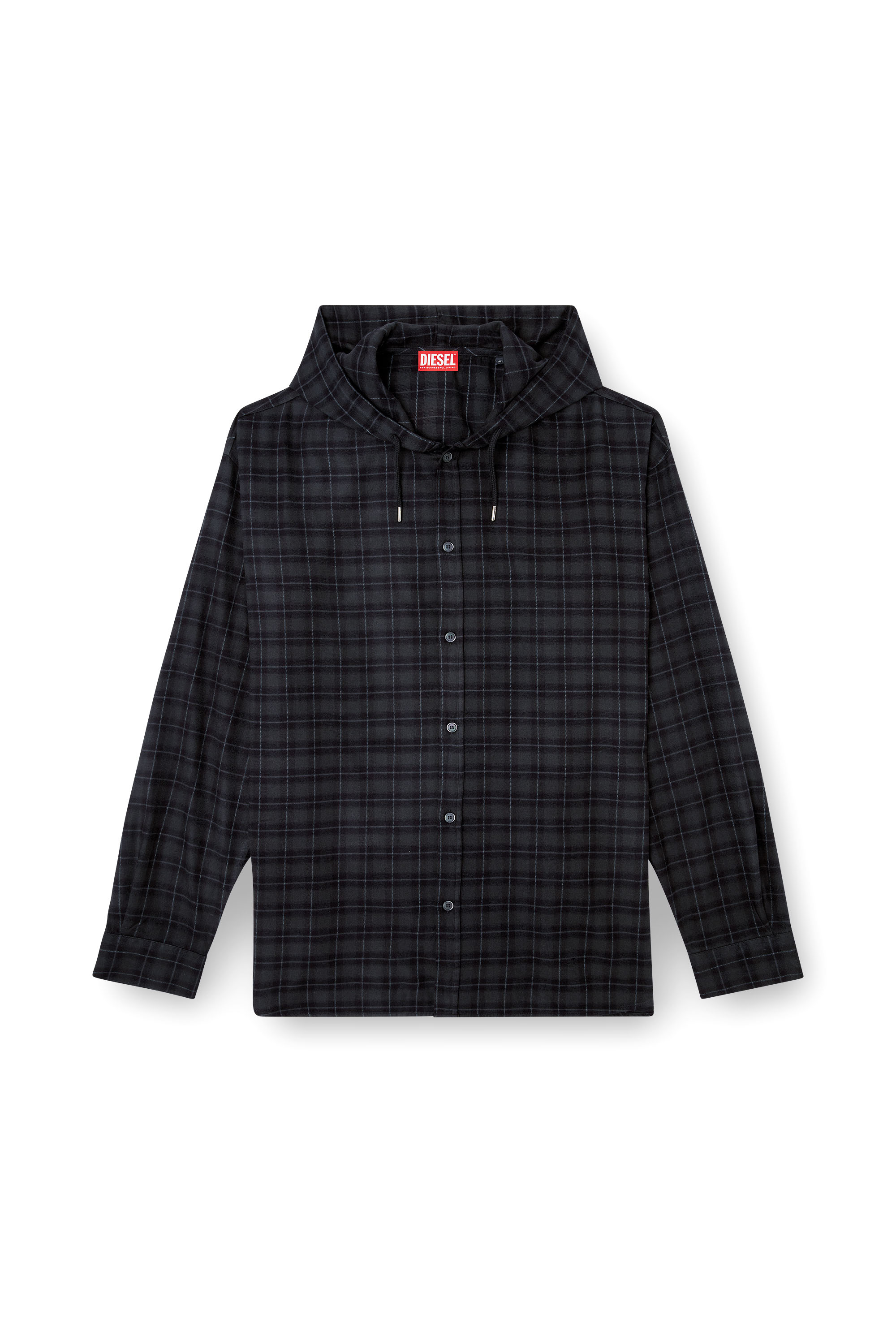 Diesel - S-DEWNY-HOOD-B, Camicia con cappuccio in flanella a quadri Uomo in Nero - 3