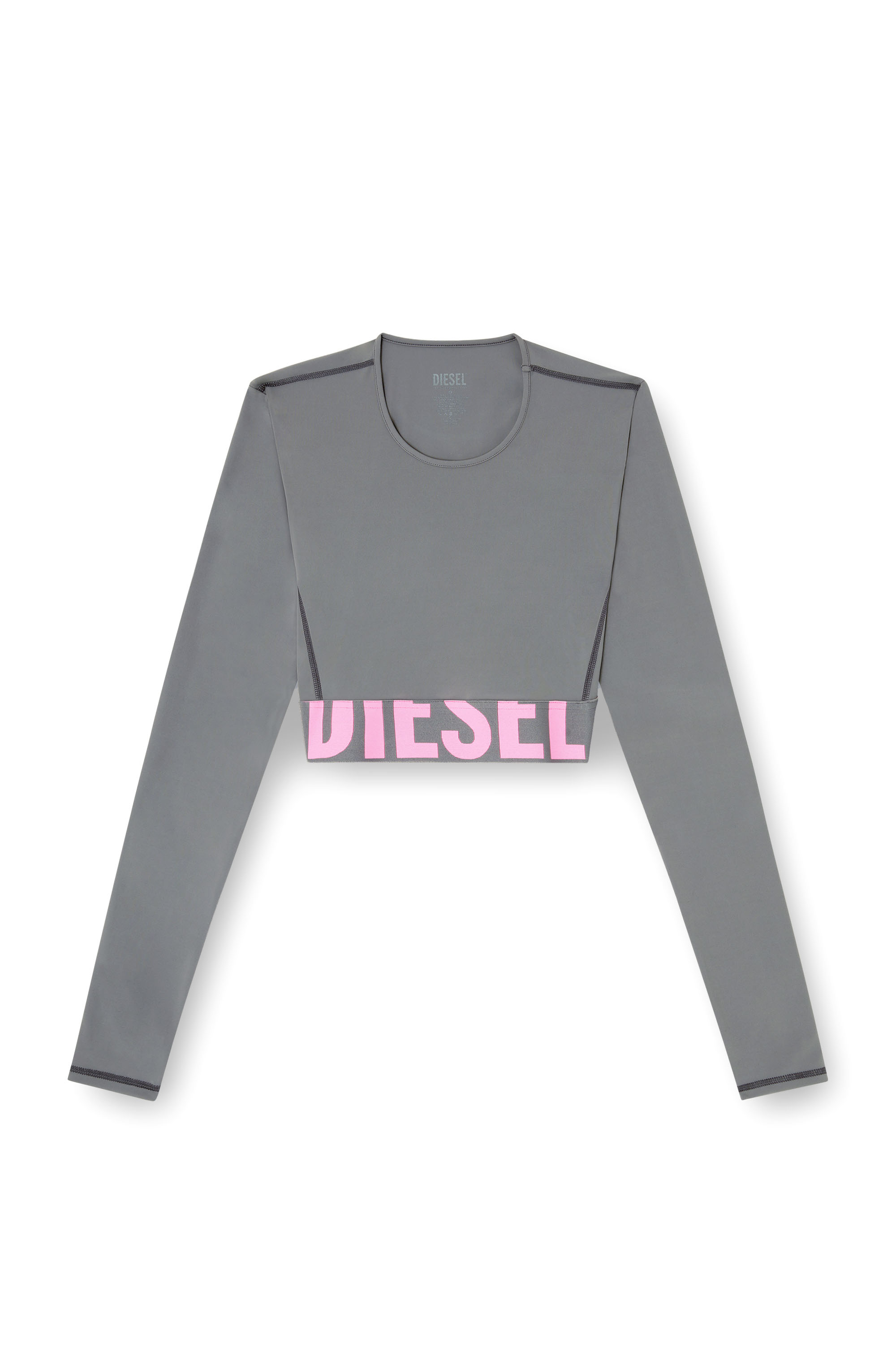 Diesel - MELISSA-D-POP, Top cropped en microfibre avec logo tronqué Femme in Gris - 4