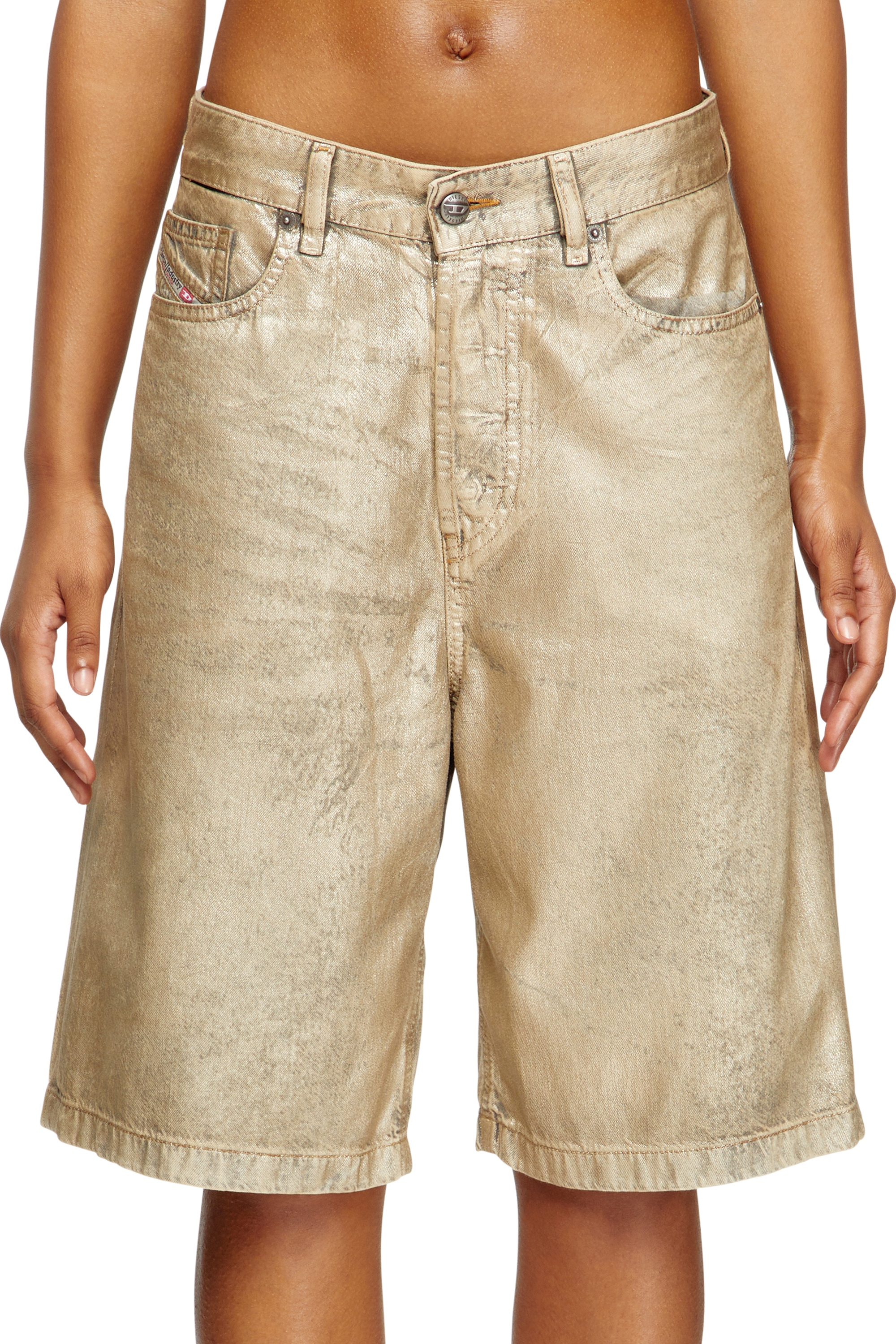 Diesel - Dile_Luna Shorts, Damen Shorts aus distressed Metallic-Denim in Gold - 4