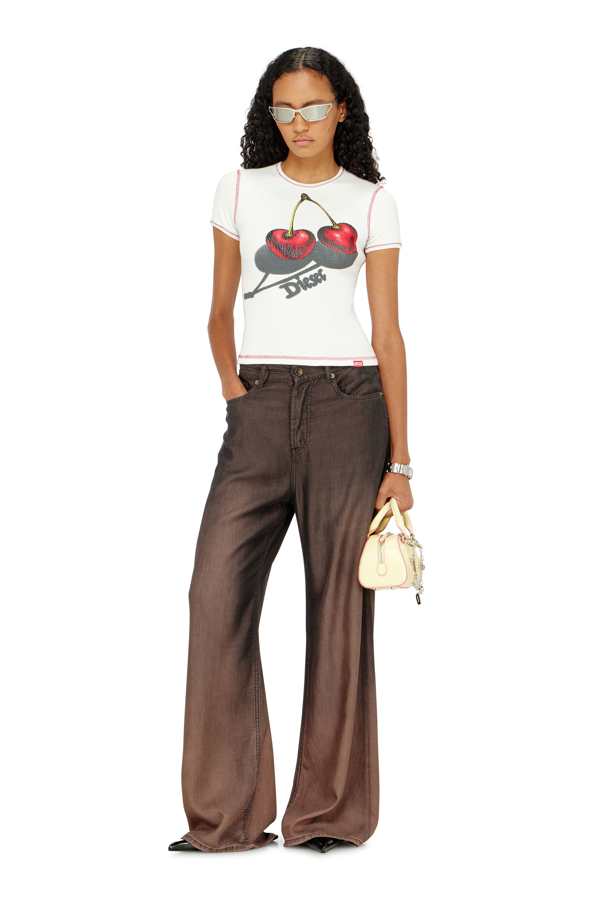 Diesel - SV-T-ELE-CHER, T-shirt en coton slim avec imprim&eacute; cerise Femme in Blanc - 1