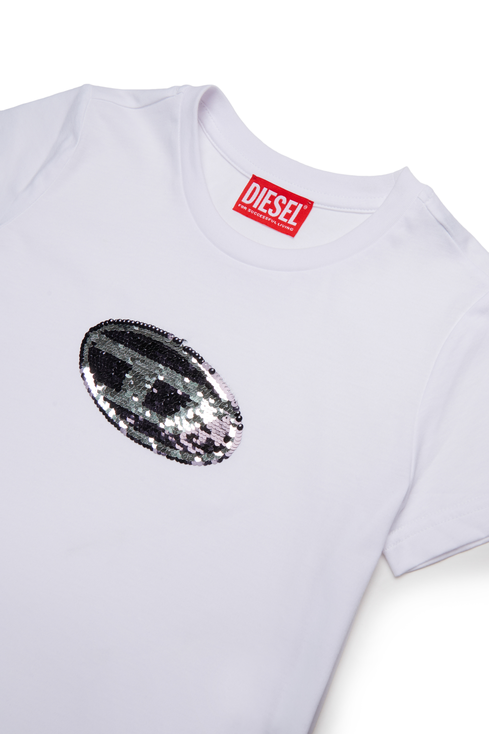 Diesel - TSEQUINSG, T-shirt en coton avec logo en sequins Femme in Blanc - 3