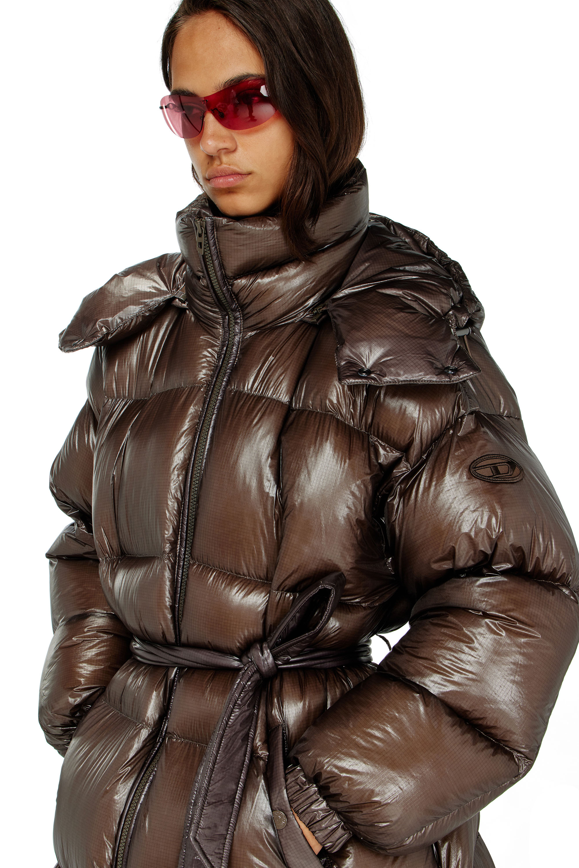 Diesel - W-ISHER, Piumino lungo in ripstop ultraleggero Donna in Marrone - 5