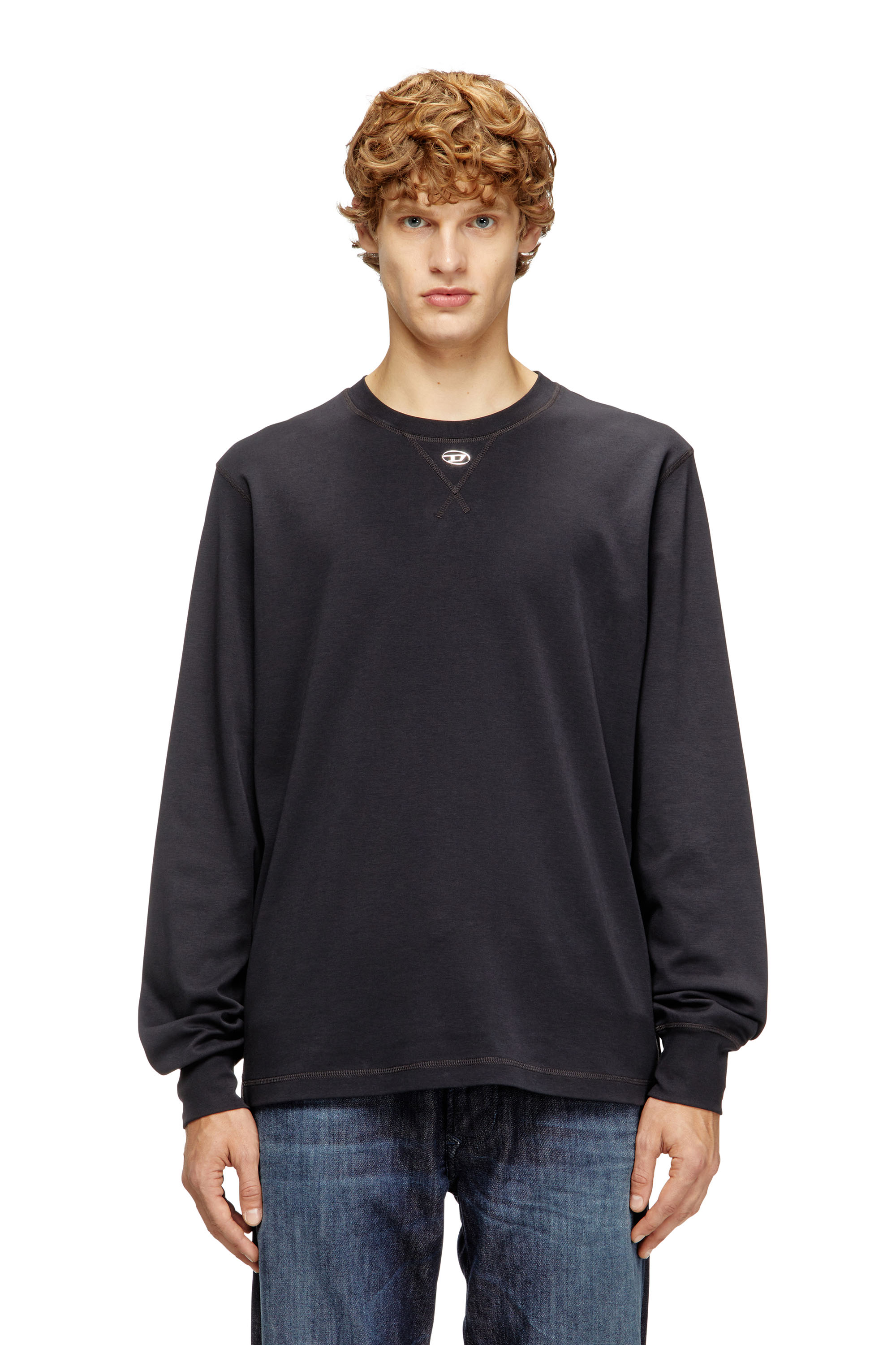 Diesel - T-MADJUST-LS-TR, Herren Baumwoll-Langarmshirt mit Oval D in Dunkelgrau - 1
