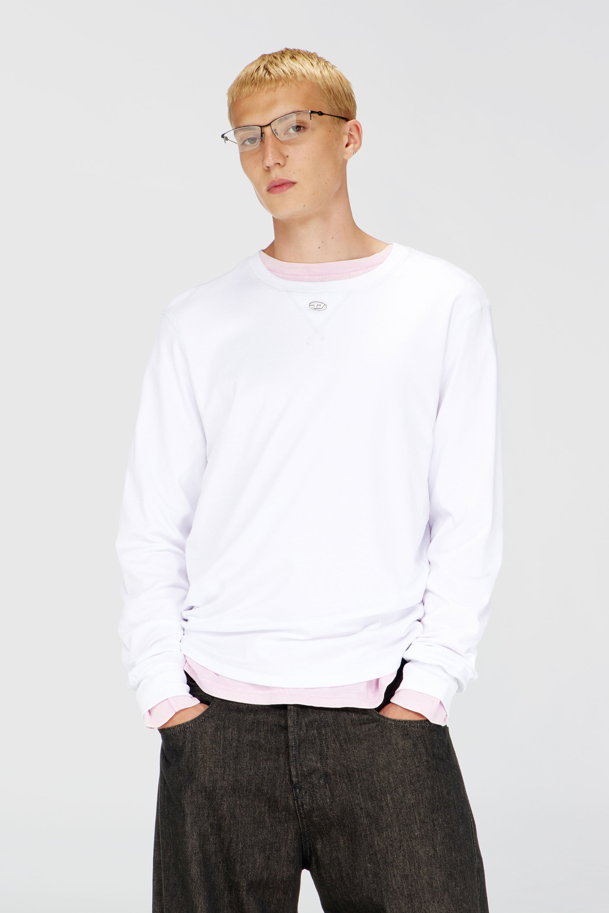 Diesel - T-MADJUST-LS-TR, Herren Baumwoll-Langarmshirt mit Oval D in Wei&szlig; - 1