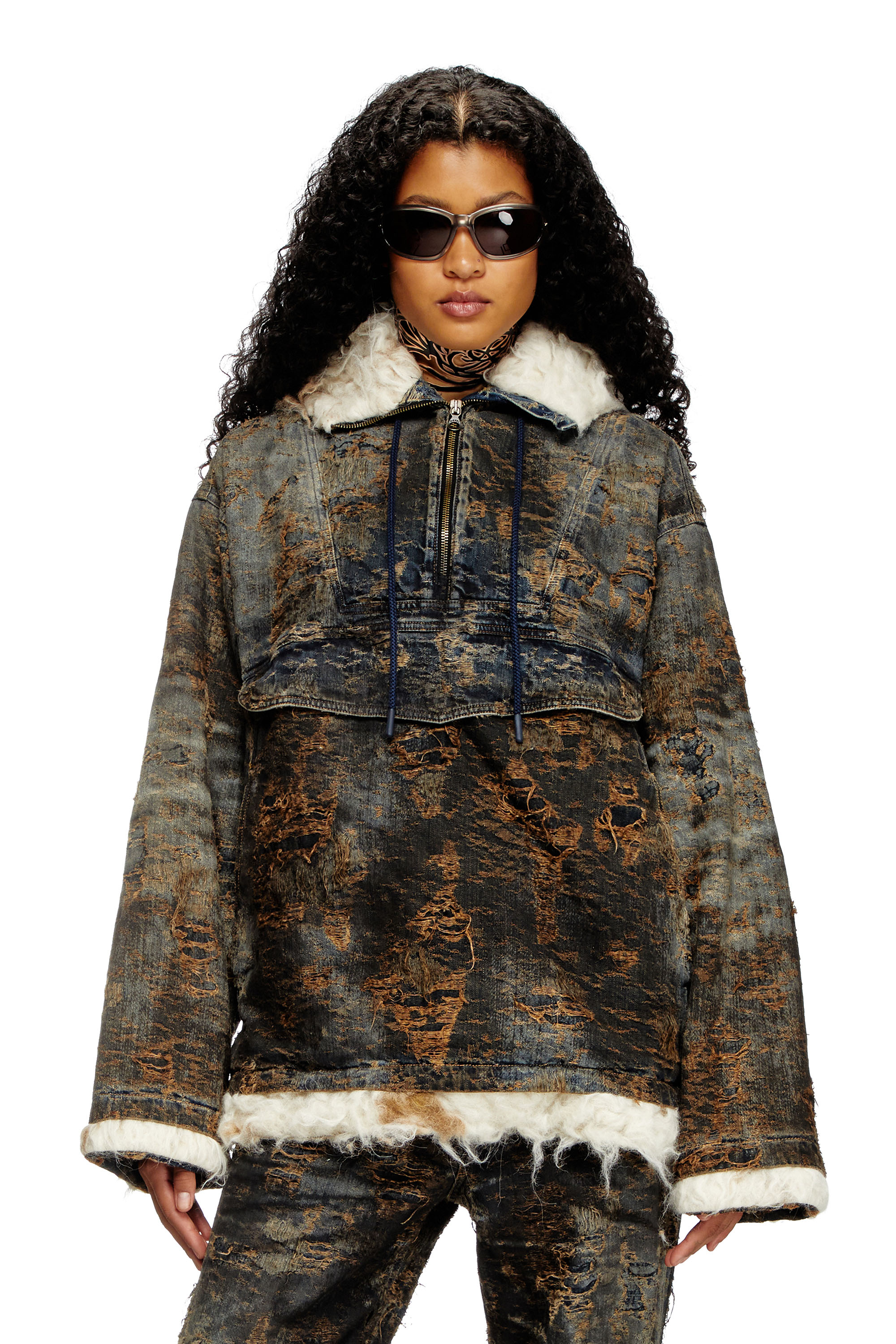 Diesel - D-ARAK-FSF, Anorak en denim jacquard enduit Mixte in Noir - 1